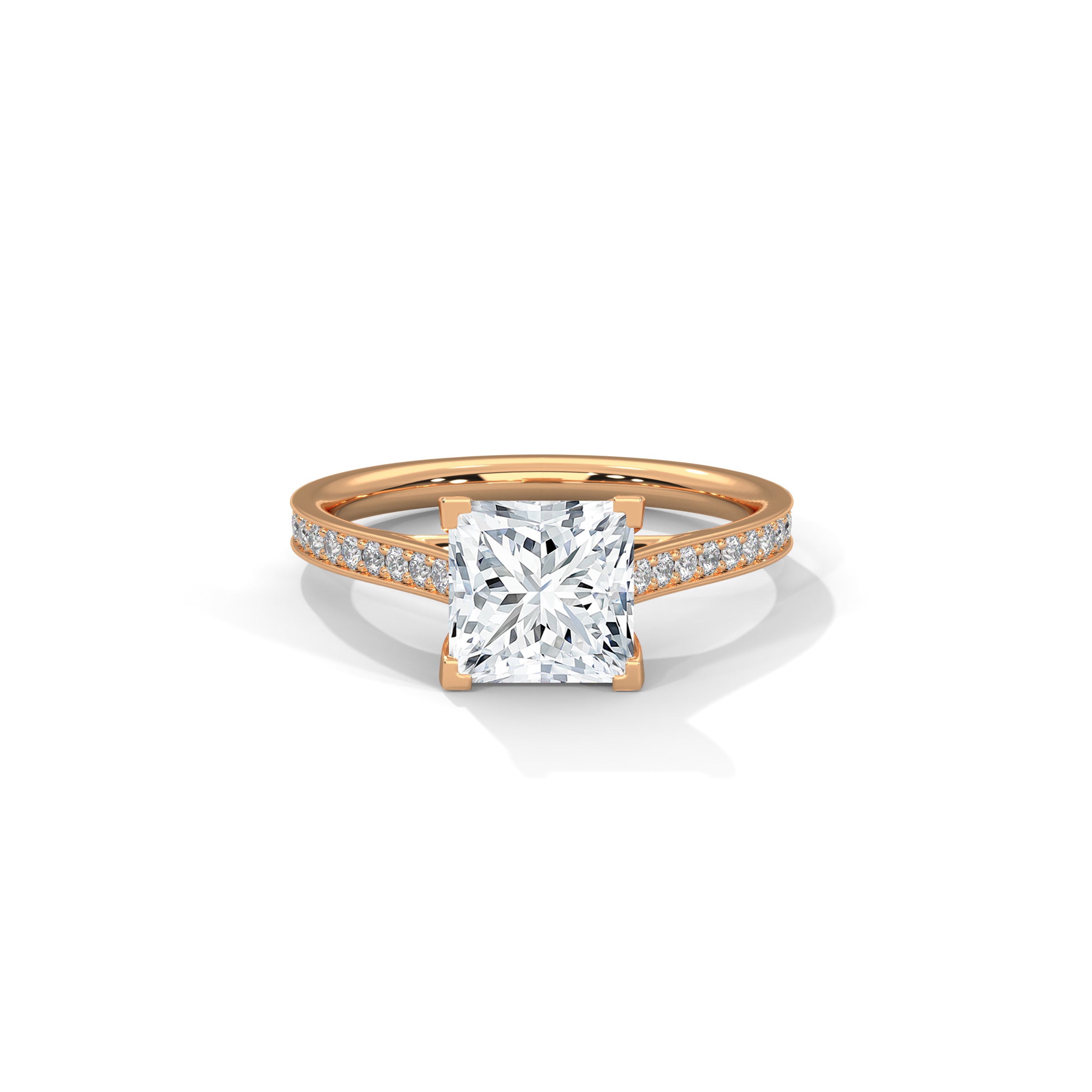 Princess Engagement Ring with Pave 18k Rose Gold | Lab Grown Diamond