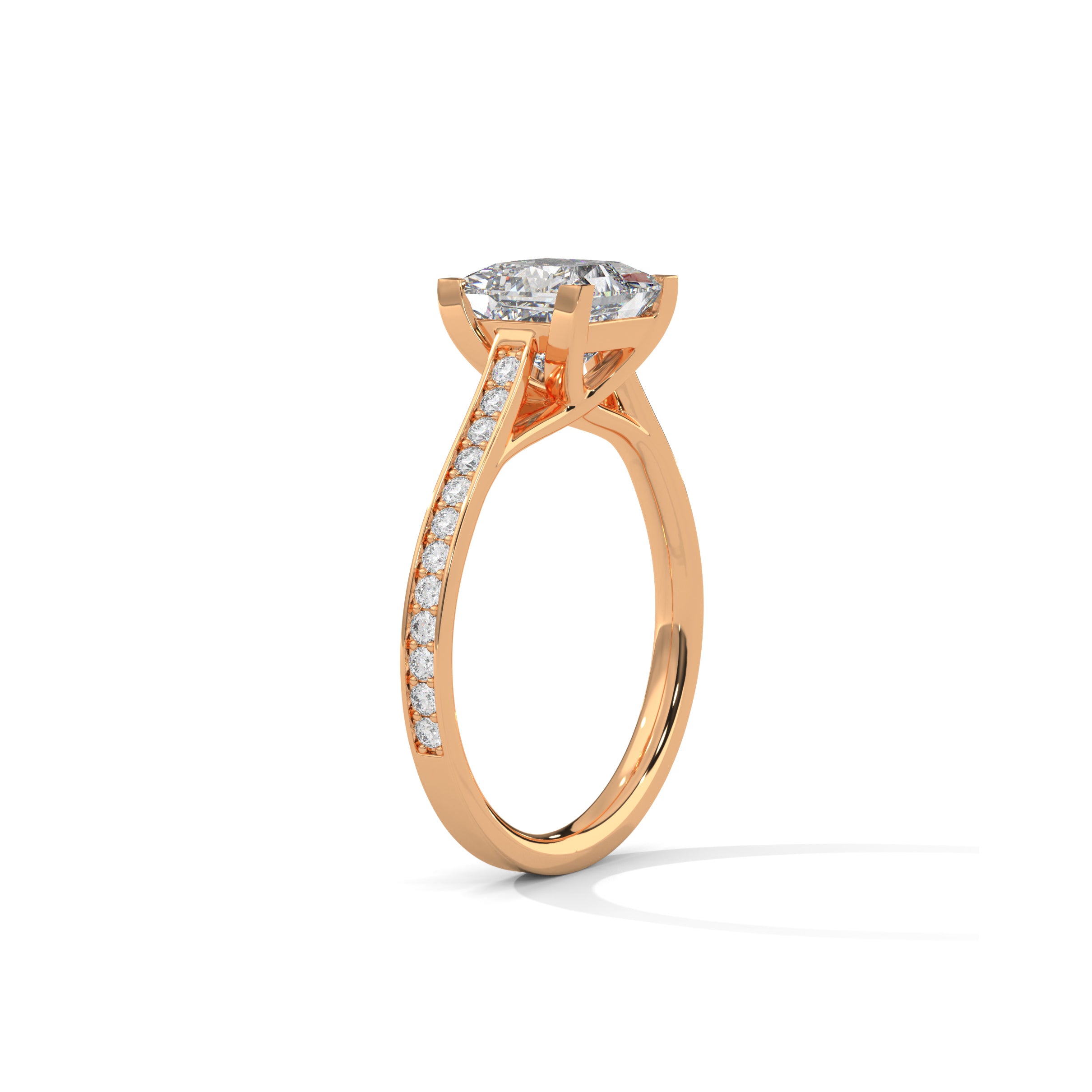 Princess Engagement Ring with Pave 18k Rose Gold | Lab Grown Diamond