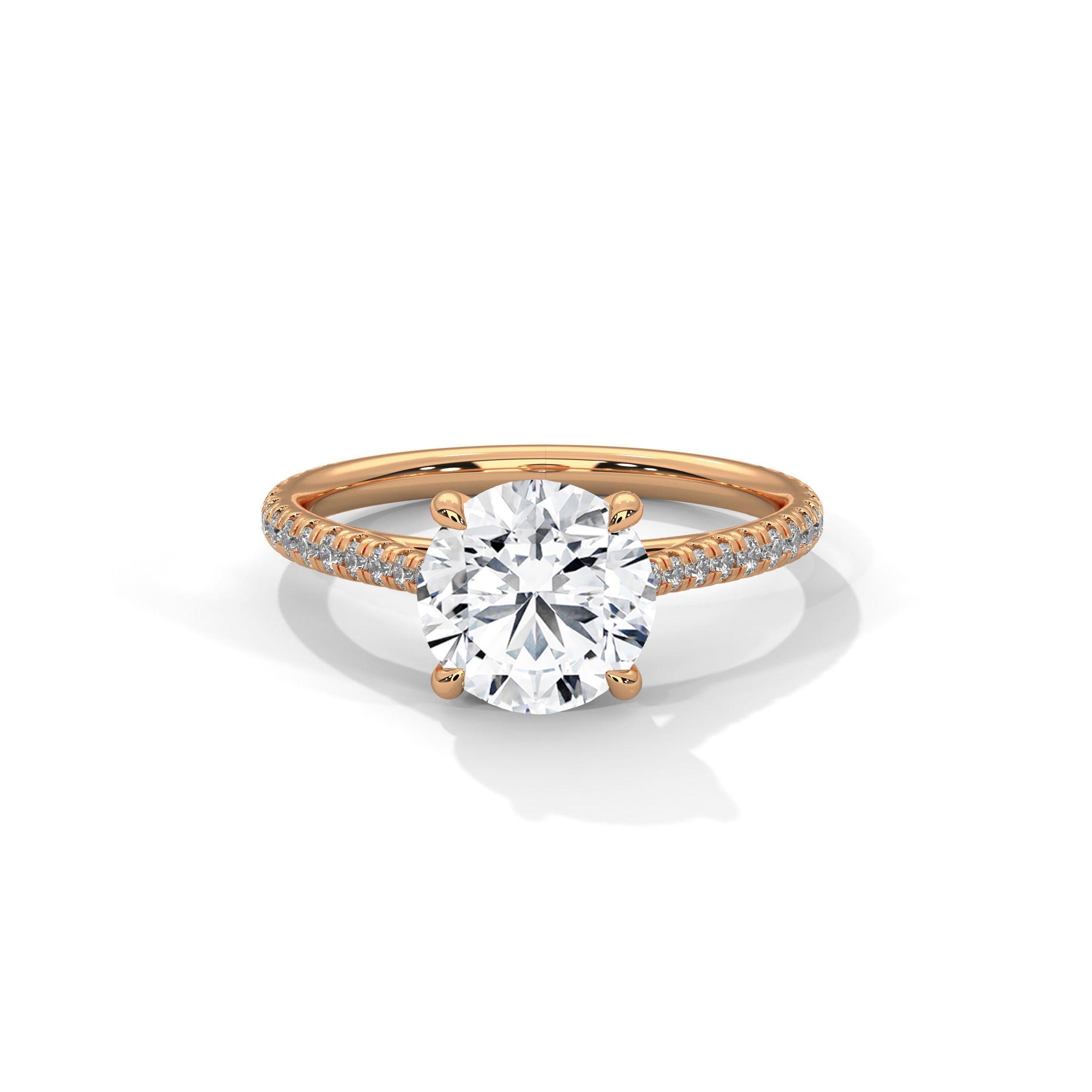 Four Prong Cathedral Engagement Ring with Pave in 18K Rose Gold | Lab Grown Diamond