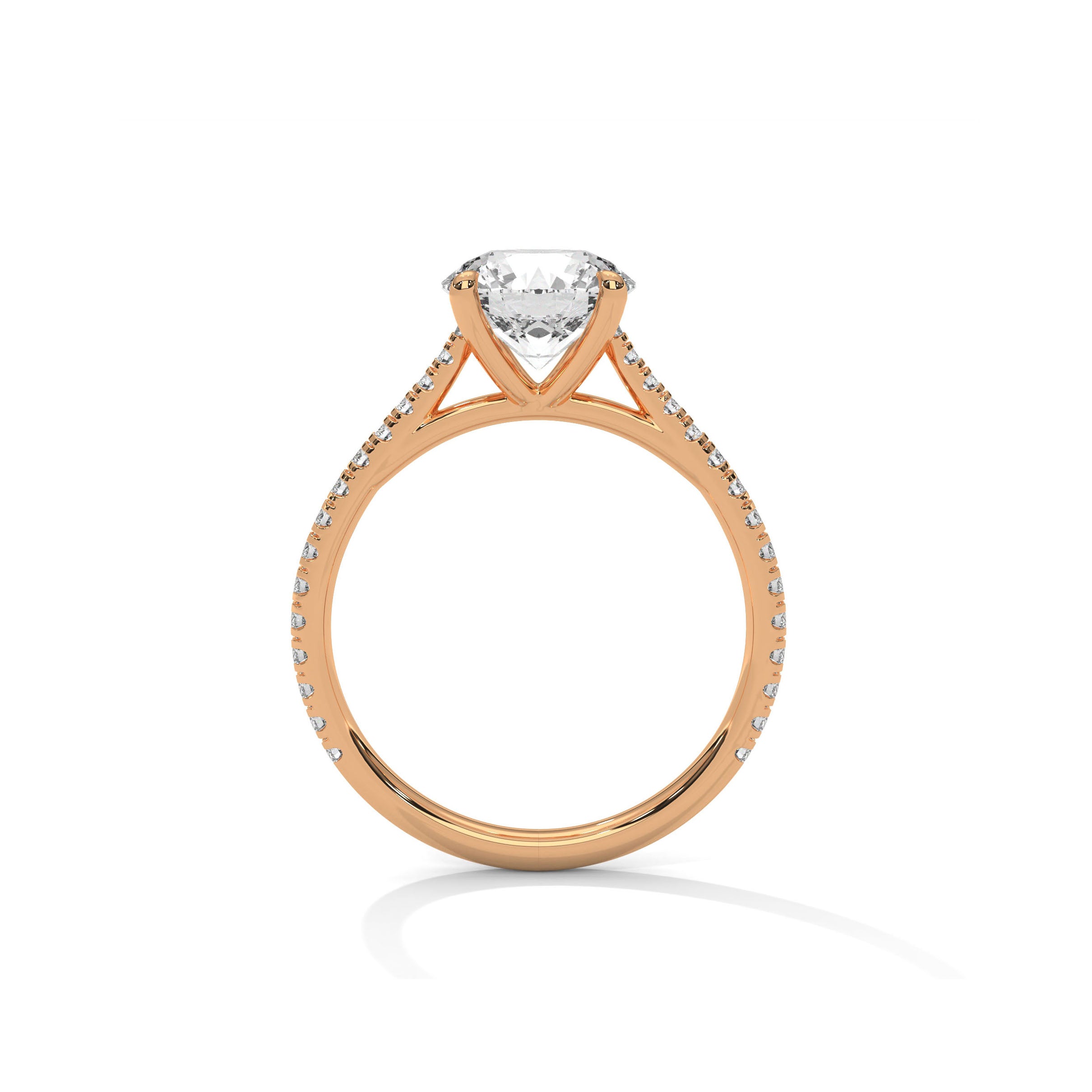 Four Prong Cathedral Engagement Ring with Pave in 18K Rose Gold | Lab Grown Diamond