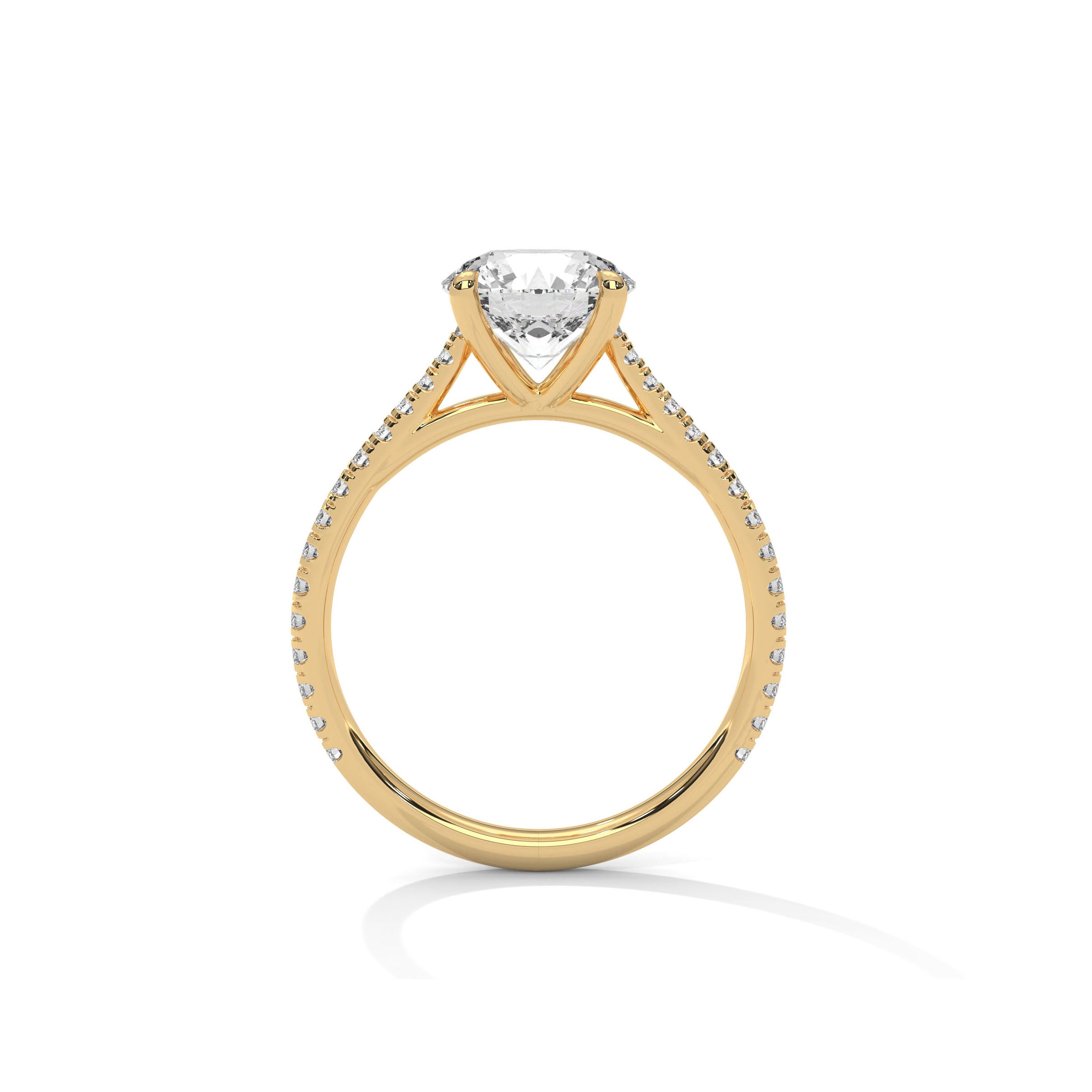 Four Prong Cathedral Engagement Ring with Pave in 18K | Lab Grown Diamond