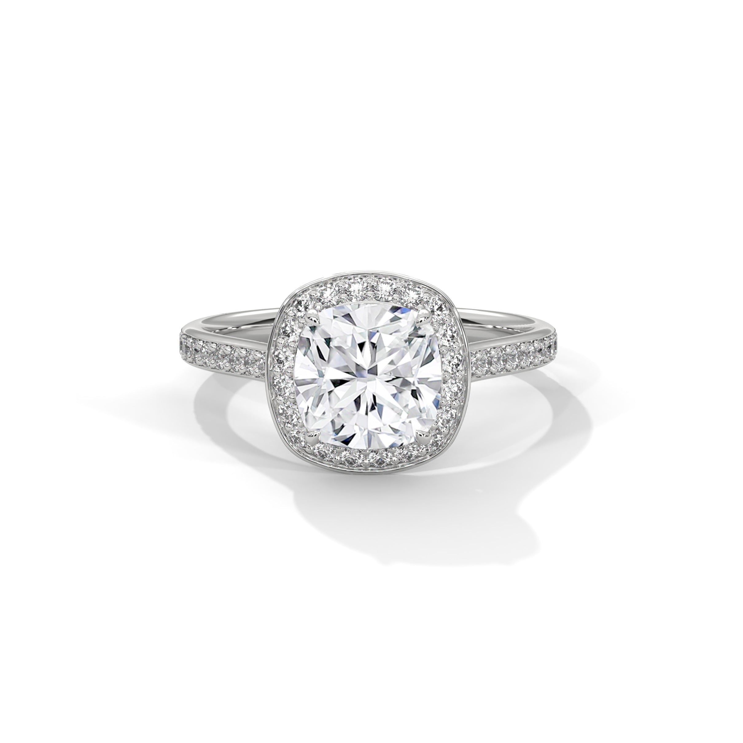 Cushion Halo Engagement Ring with Pave Platinum | Lab Grown Diamond