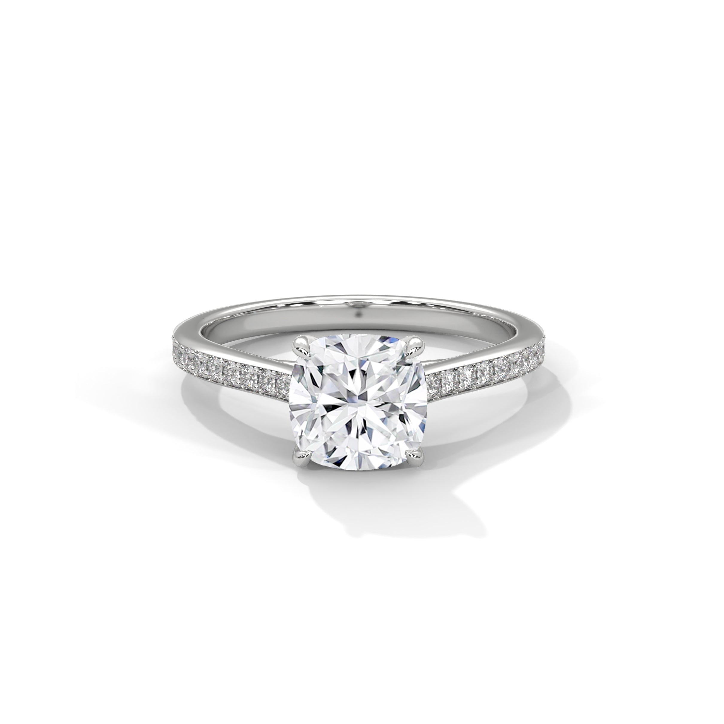 Cushion Cathedral Engagement Ring with Pave Platinum | Lab Grown Diamond