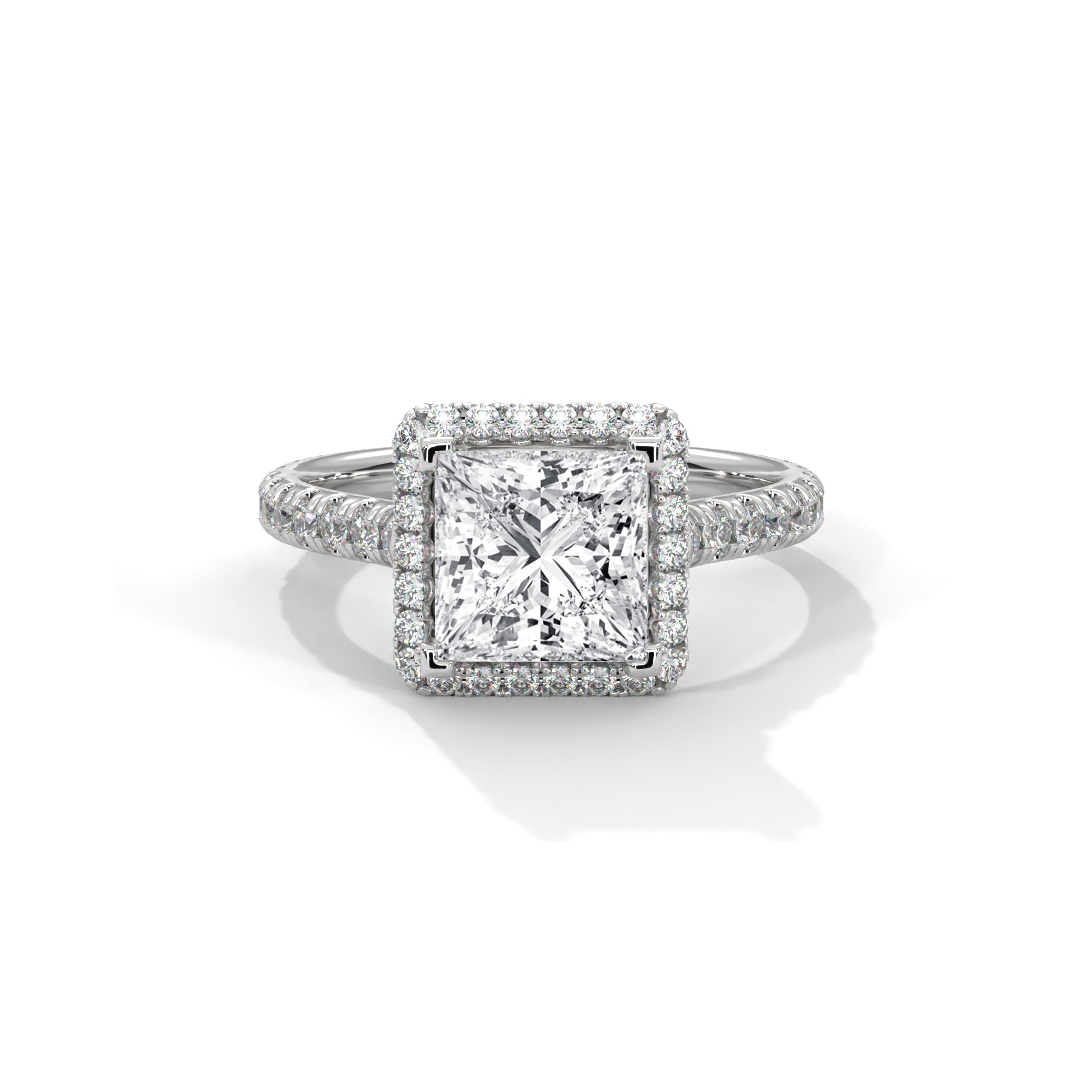 Princess Halo Cathedral Engagement Ring with Pave Platinum | Lab Grown Diamond