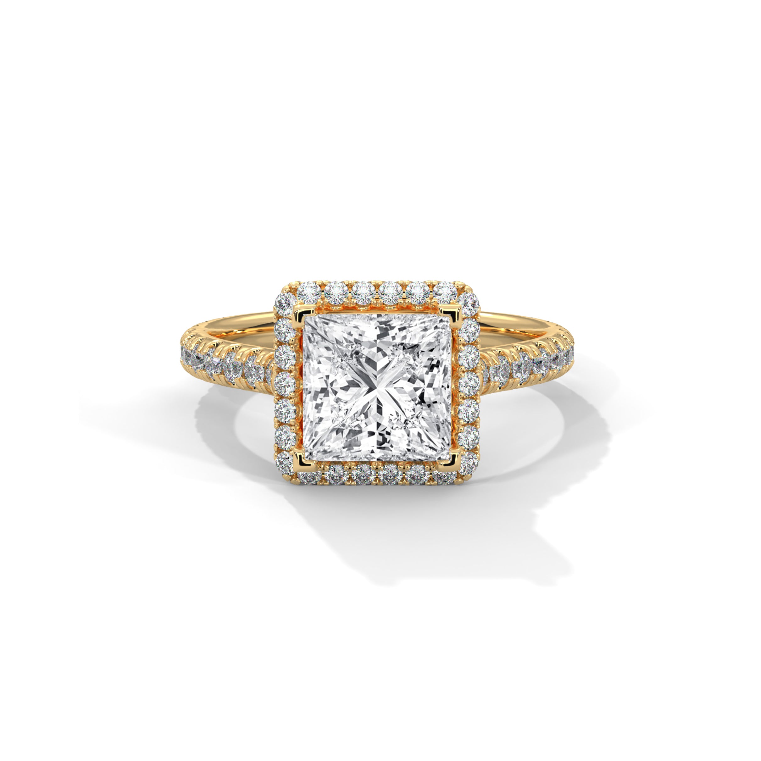 Princess Halo Cathedral Engagement Ring with Pave 18K | Lab Grown Diamond