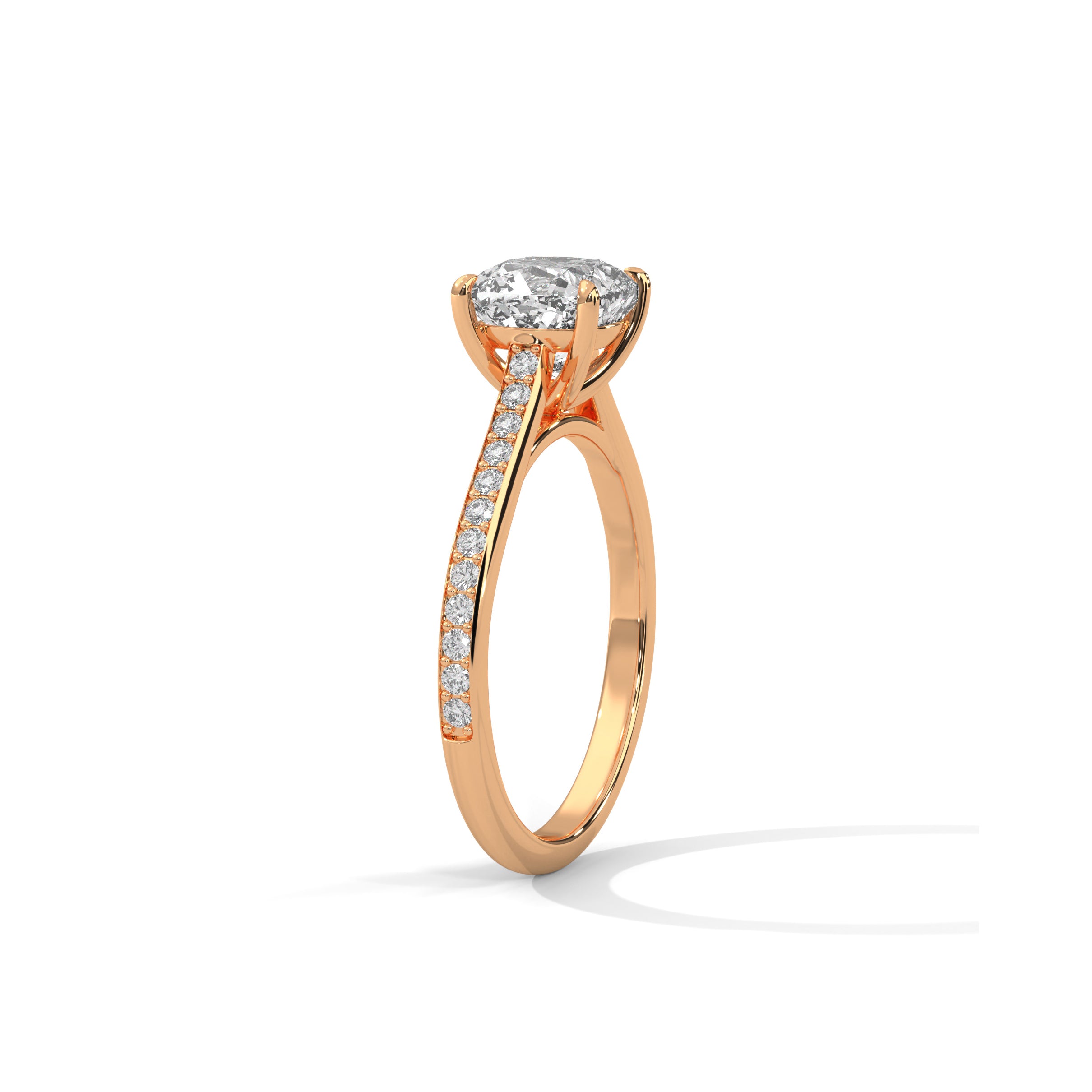Cushion Cathedral Engagement Ring with Pave 18K Rose Gold | Lab Grown Diamond