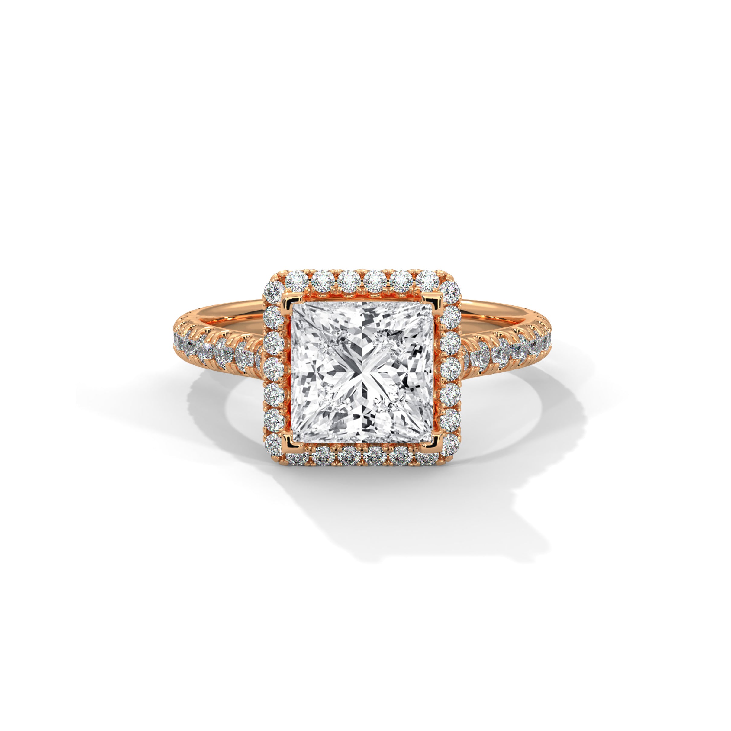 Princess Halo Cathedral Engagement Ring with Pave 18K Rose Gold | Lab Grown Diamond