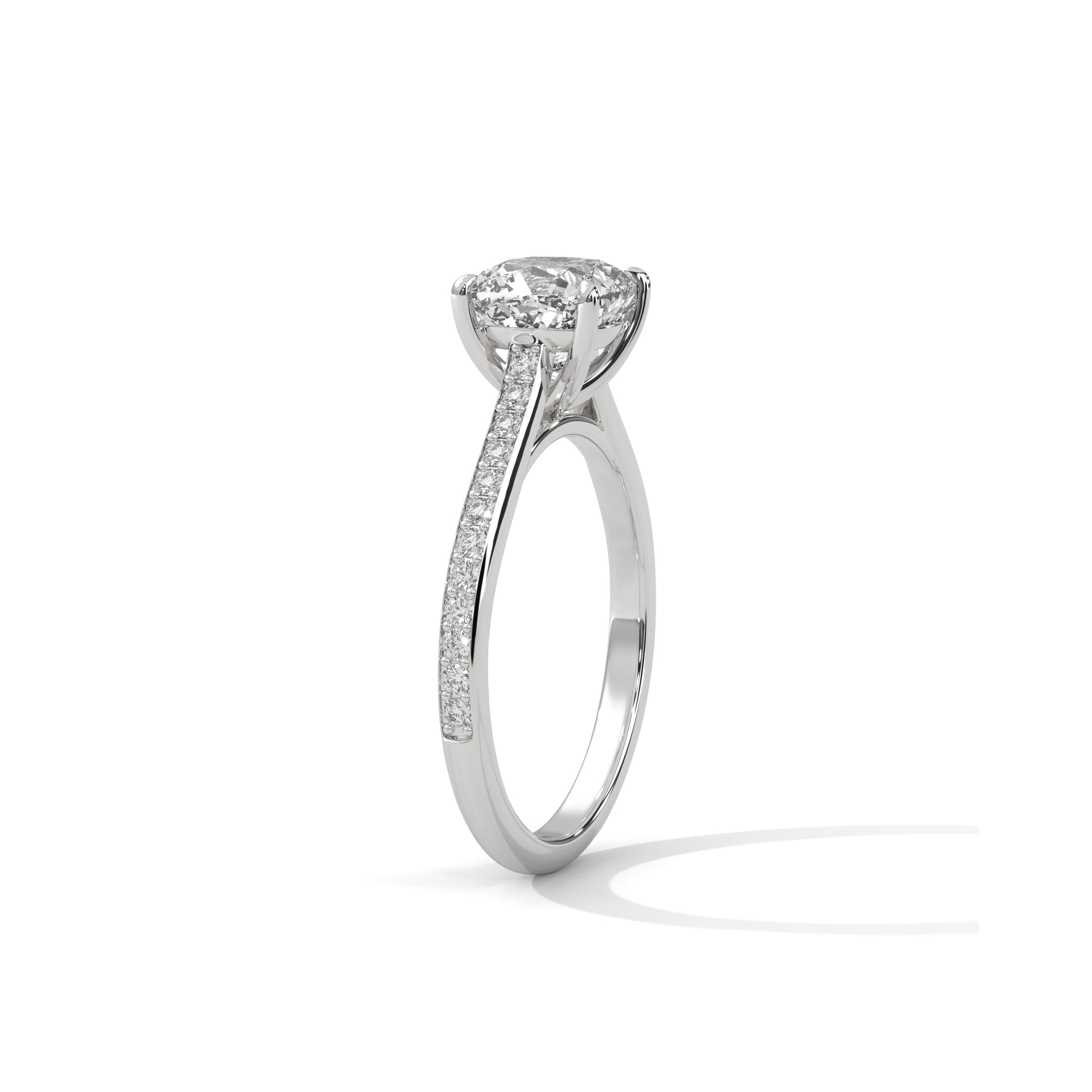 Cushion Cathedral Engagement Ring with Pave Platinum | Lab Grown Diamond