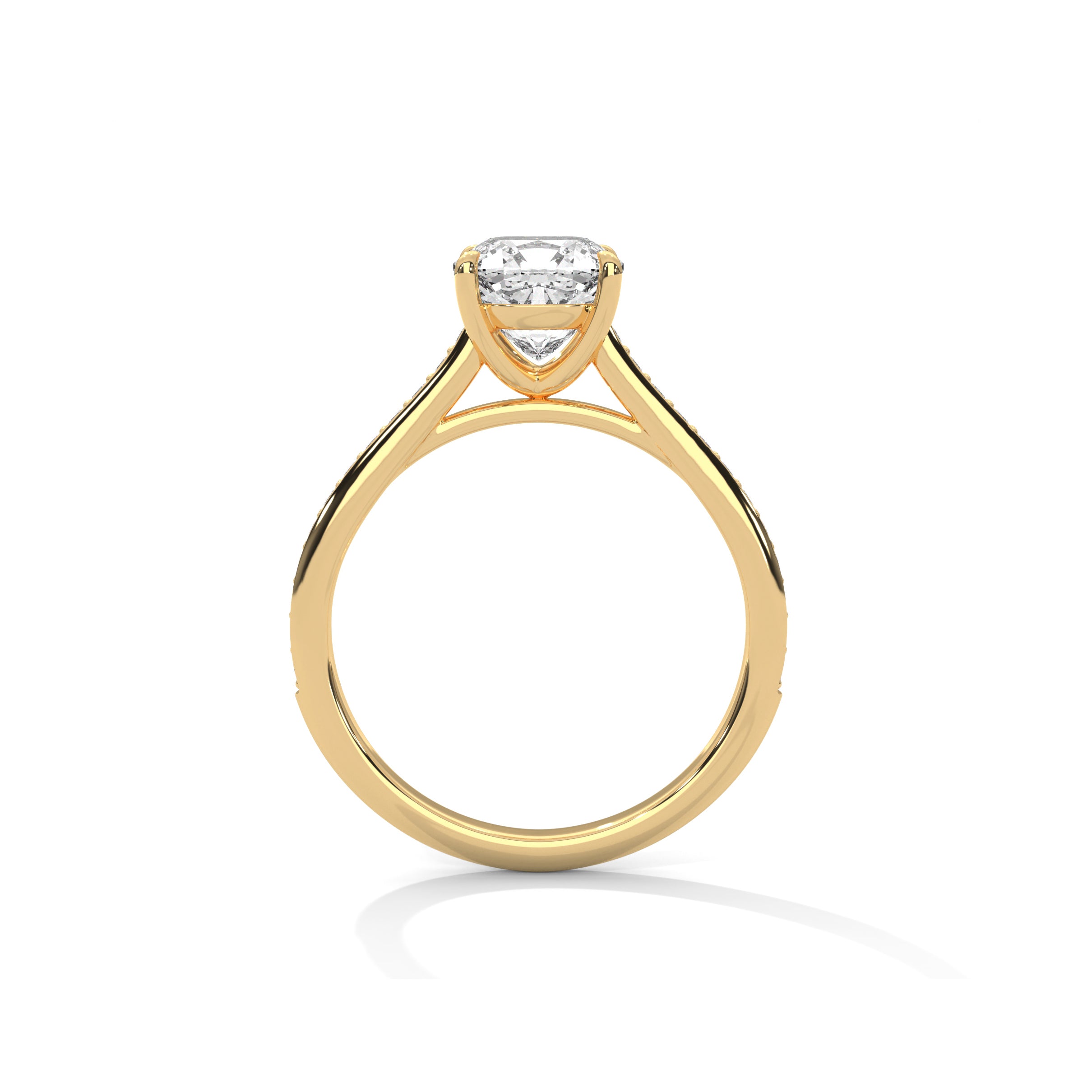 Cushion Cathedral Engagement Ring with Pave 18K | Lab Grown Diamond