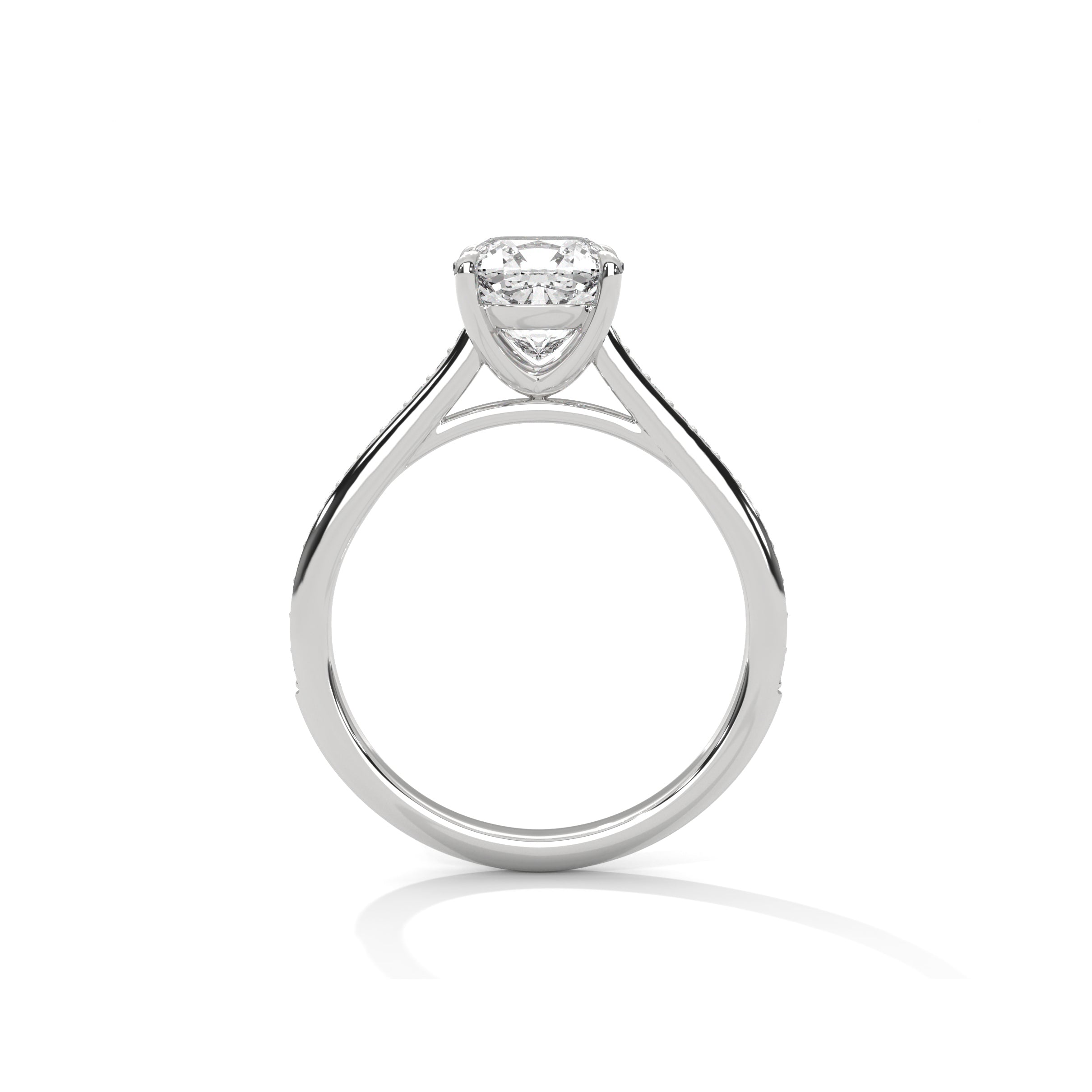 Cushion Cathedral Engagement Ring with Pave Platinum | Lab Grown Diamond