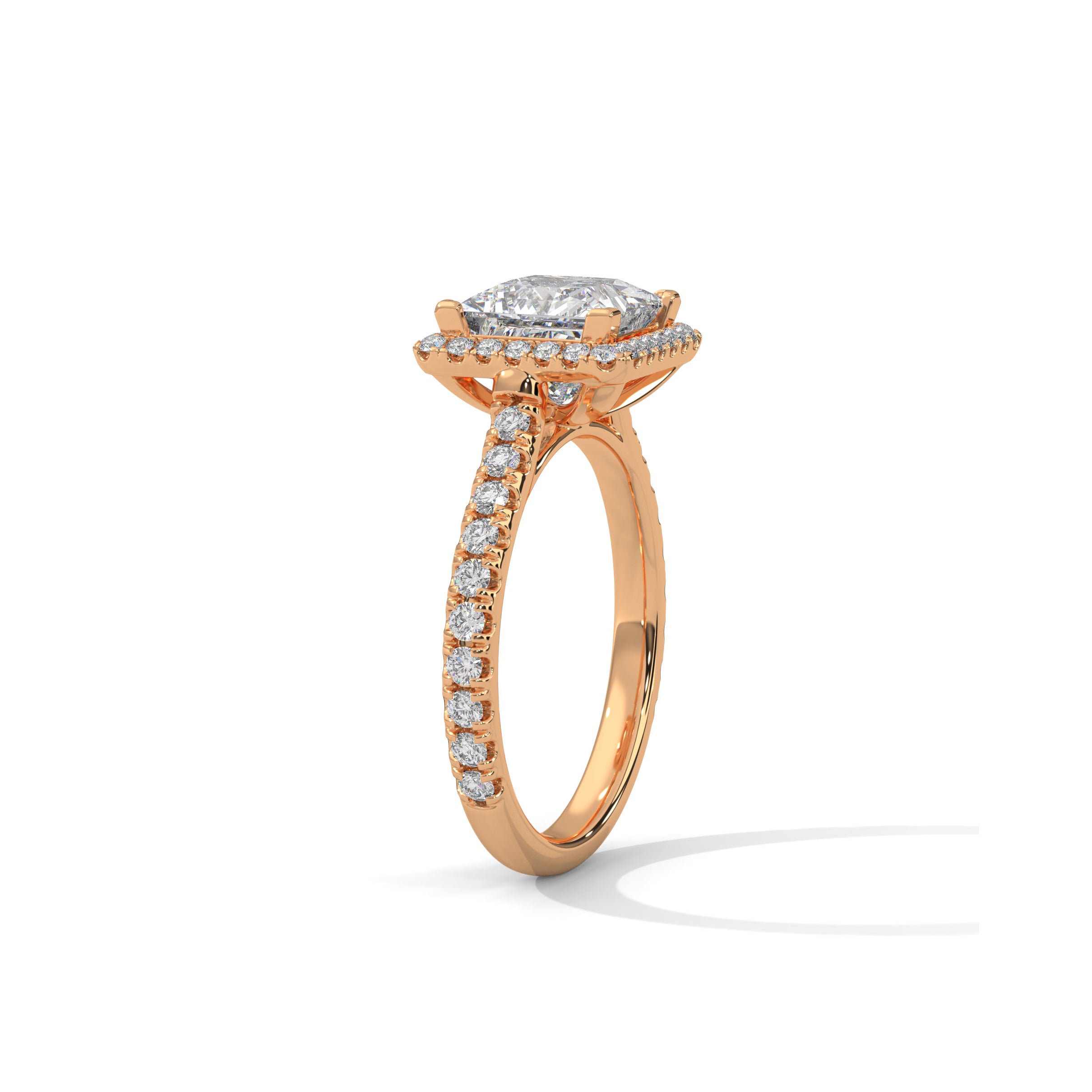 Princess Halo Cathedral Engagement Ring with Pave 18K Rose Gold | Lab Grown Diamond