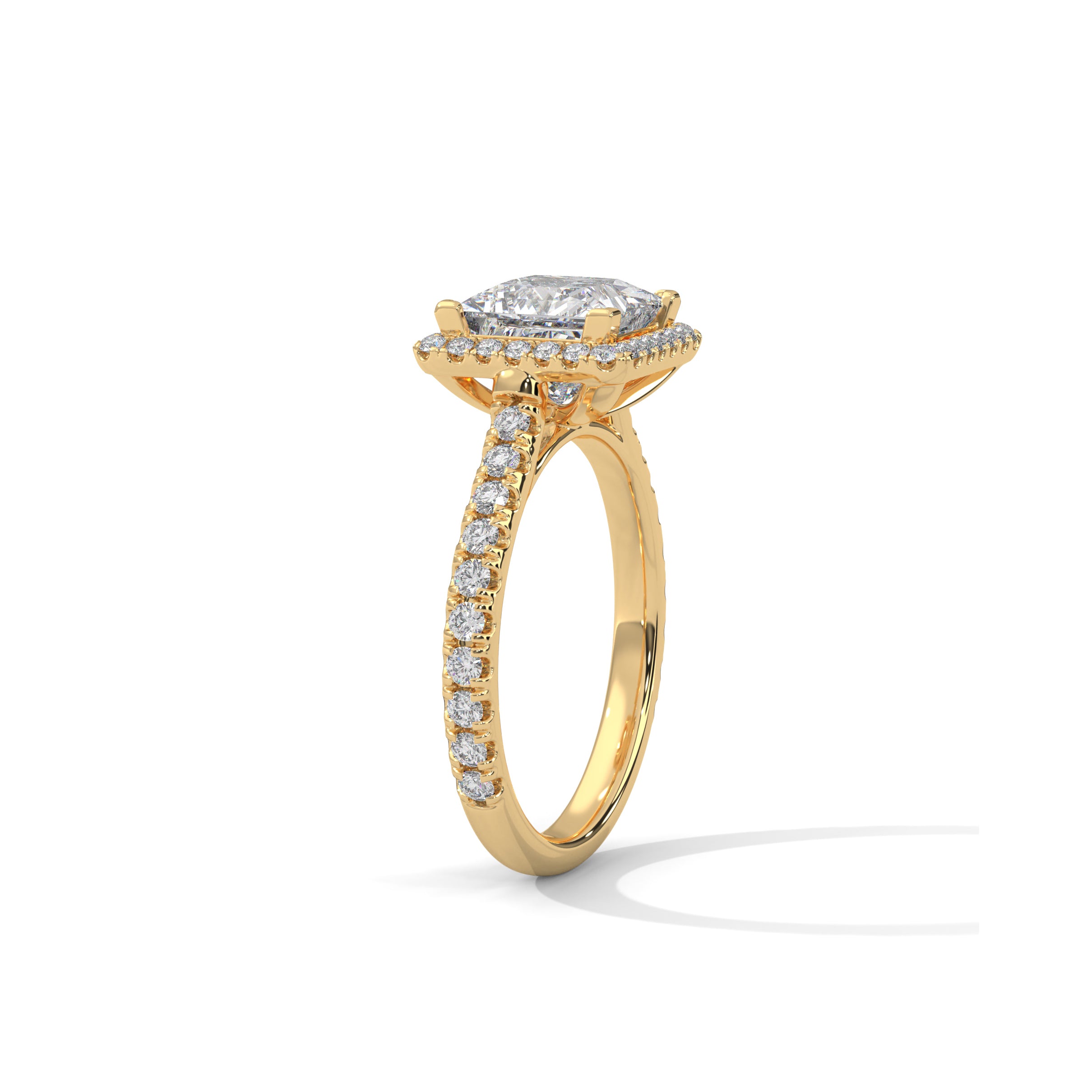 Princess Halo Cathedral Engagement Ring with Pave 18K | Lab Grown Diamond