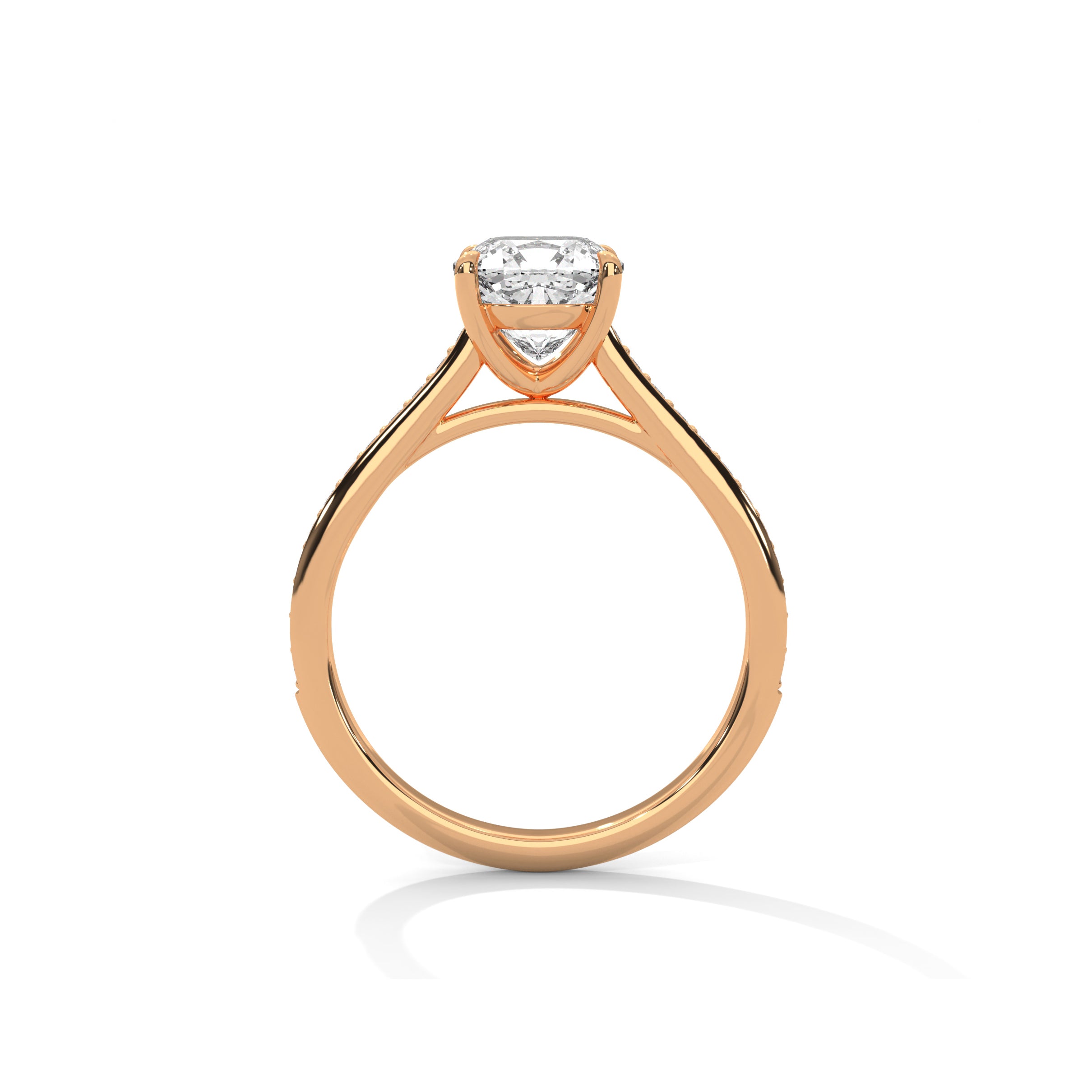 Cushion Cathedral Engagement Ring with Pave 18K Rose Gold | Lab Grown Diamond