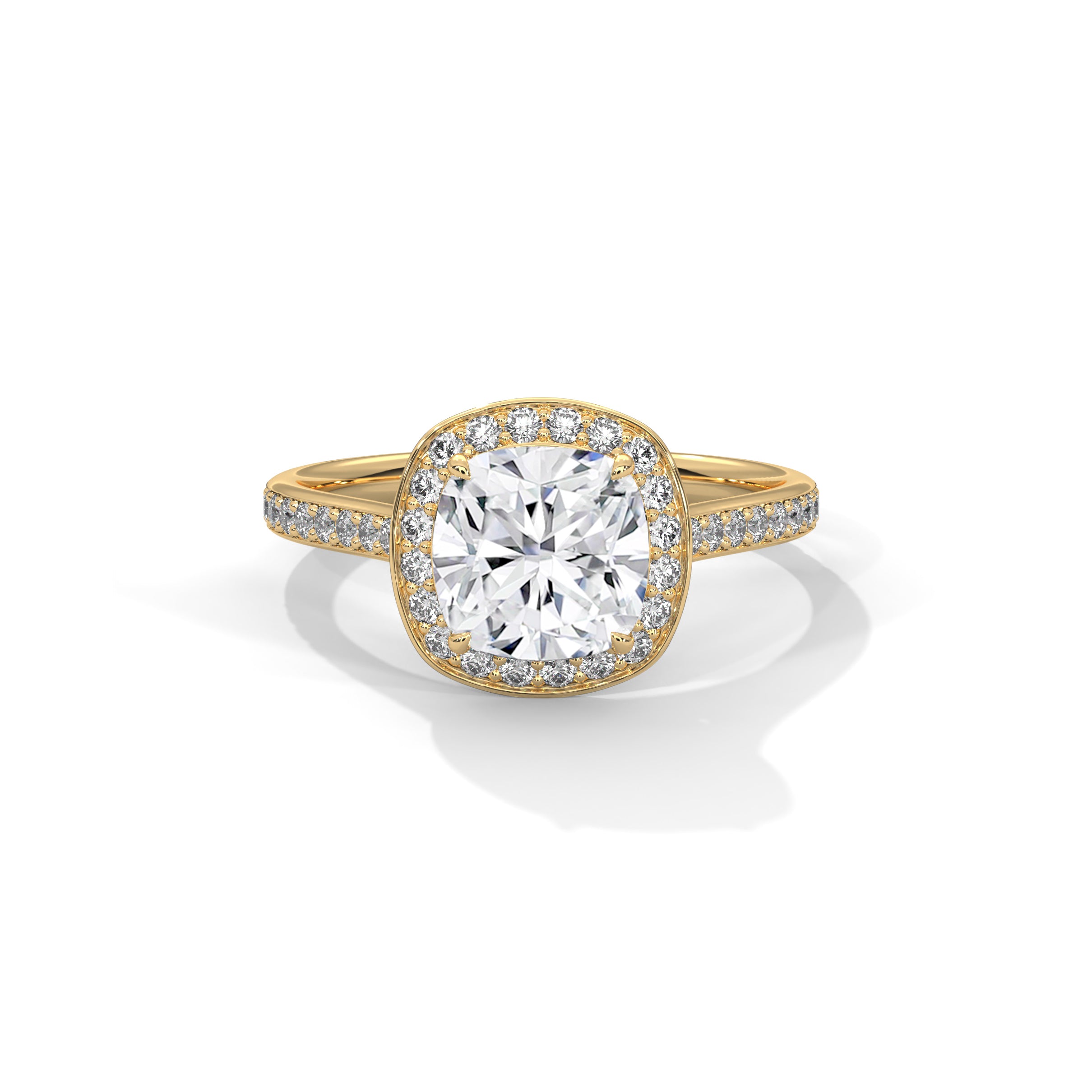 Cushion Halo Engagement Ring with Pave 18K | Lab Grown Diamond