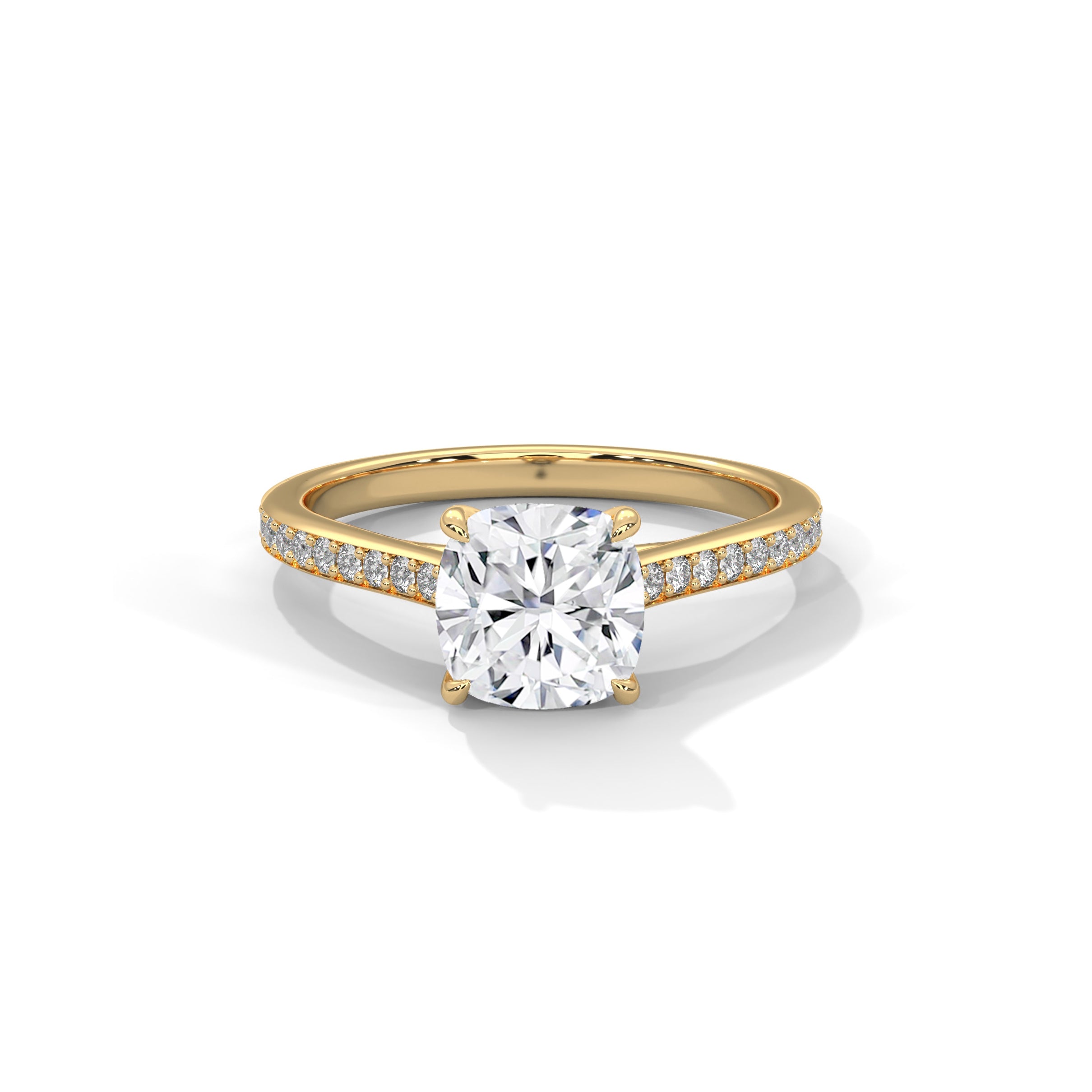 Cushion Cathedral Engagement Ring with Pave 18K | Lab Grown Diamond
