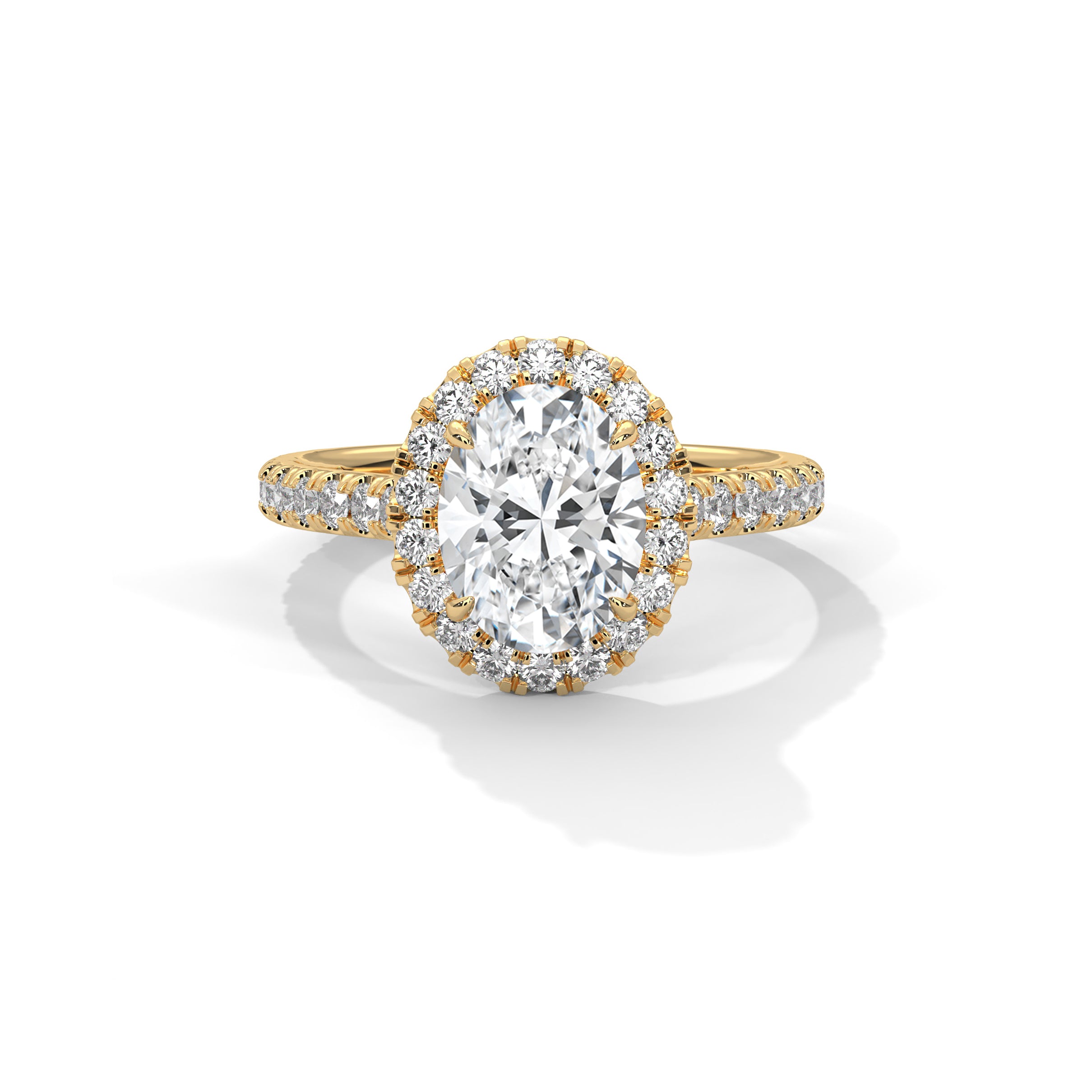 Oval Halo Engagement Ring with Pave 18K | Lab Grown Diamond