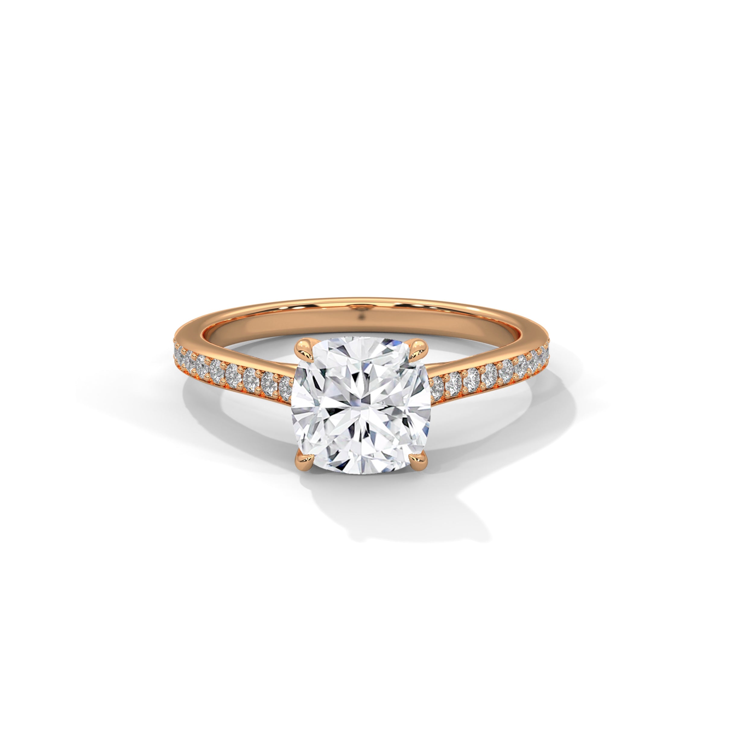 Cushion Cathedral Engagement Ring with Pave 18K Rose Gold | Lab Grown Diamond