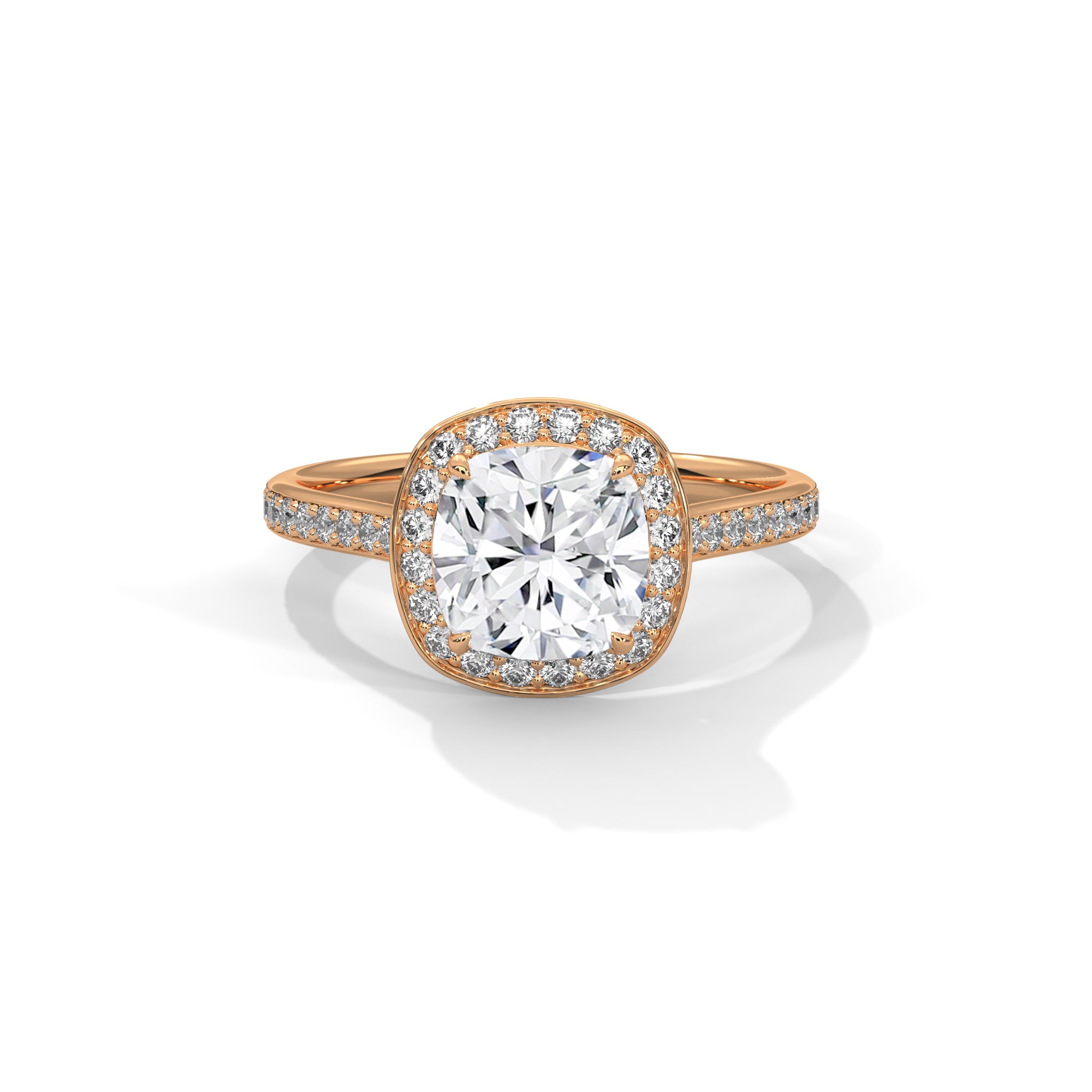 Cushion Halo Engagement Ring with Pave 18K Rose Gold | Lab Grown Diamond