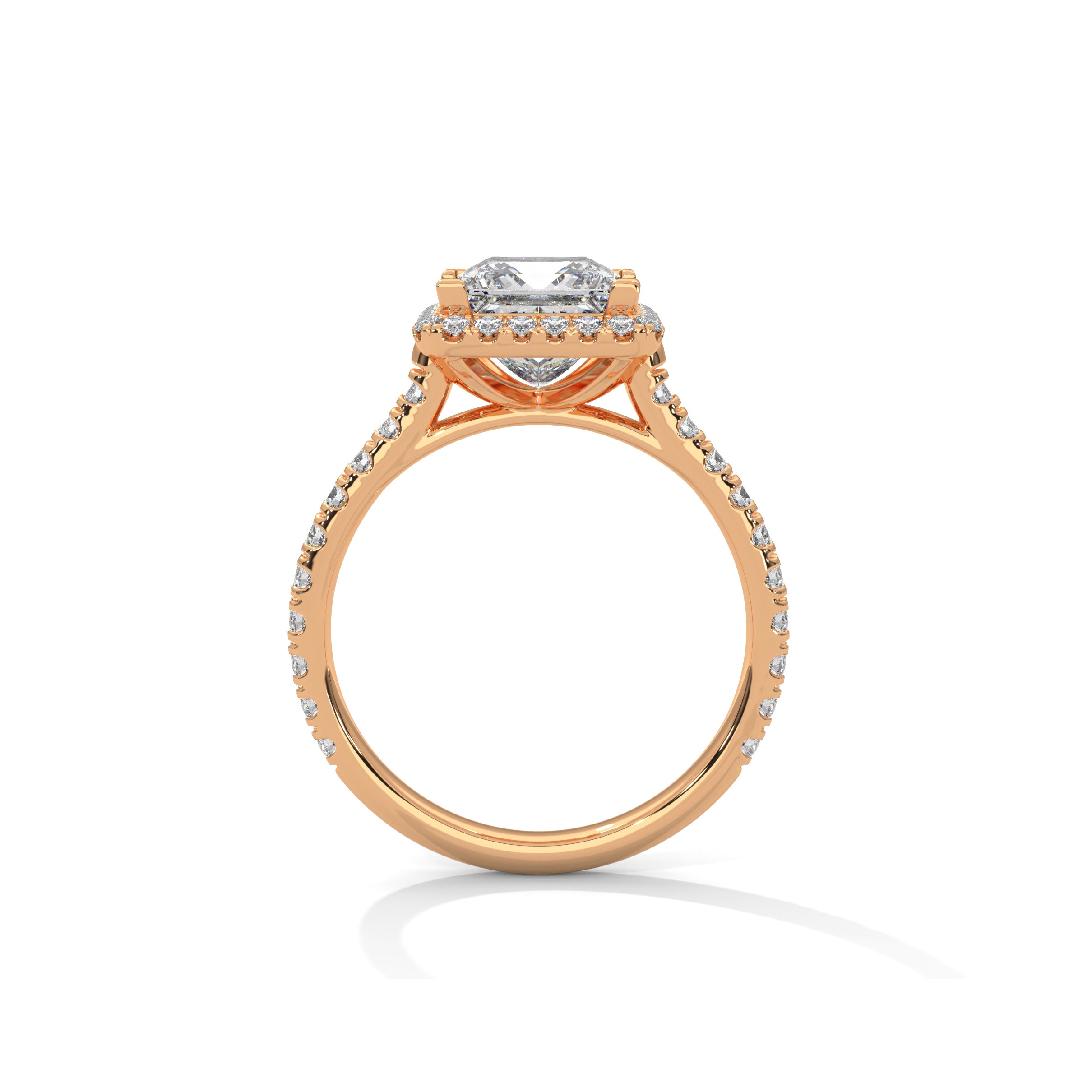 Princess Halo Cathedral Engagement Ring with Pave 18K Rose Gold | Lab Grown Diamond