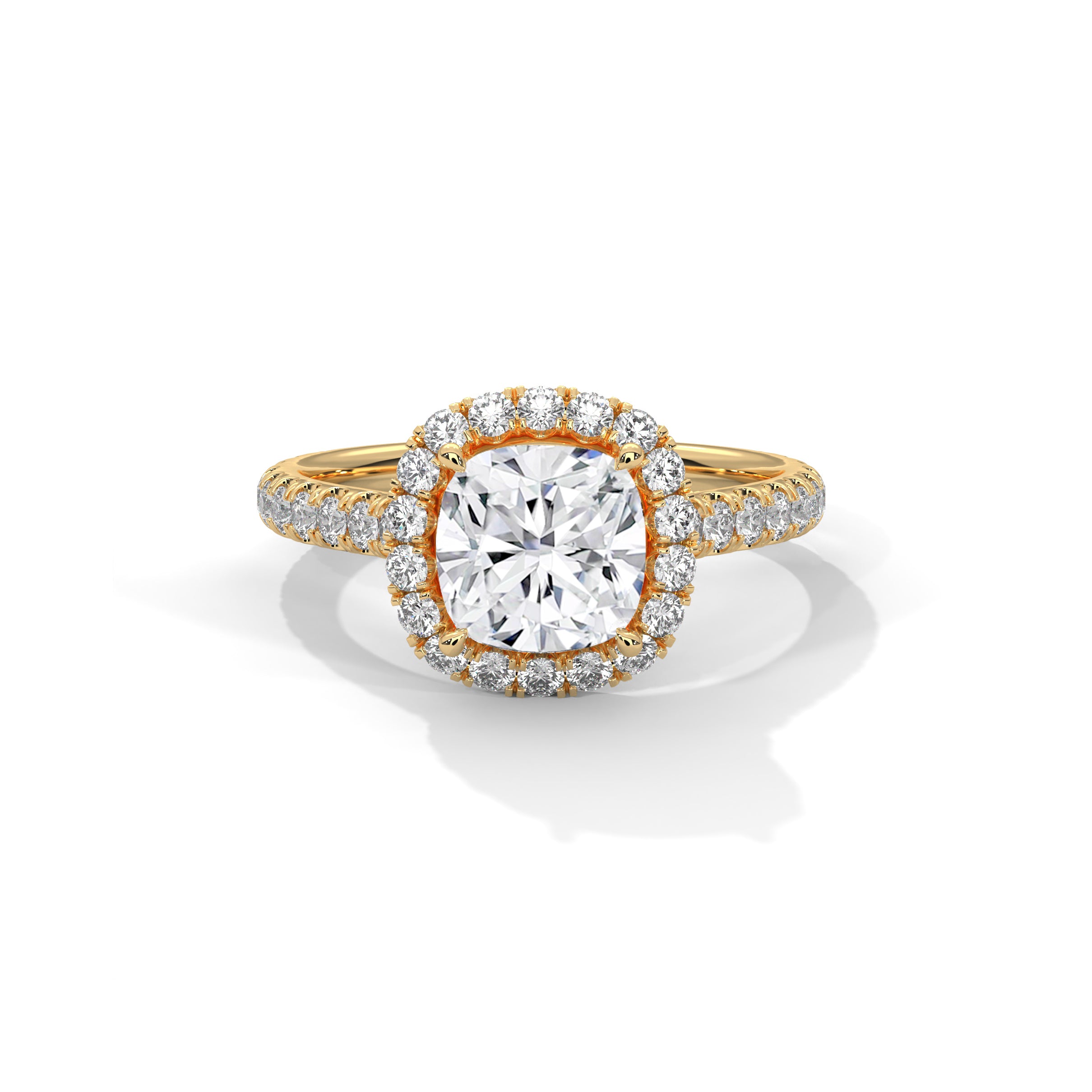 Cushion Halo Cathedral Engagement Ring with Pave 18K | Lab Grown Diamond