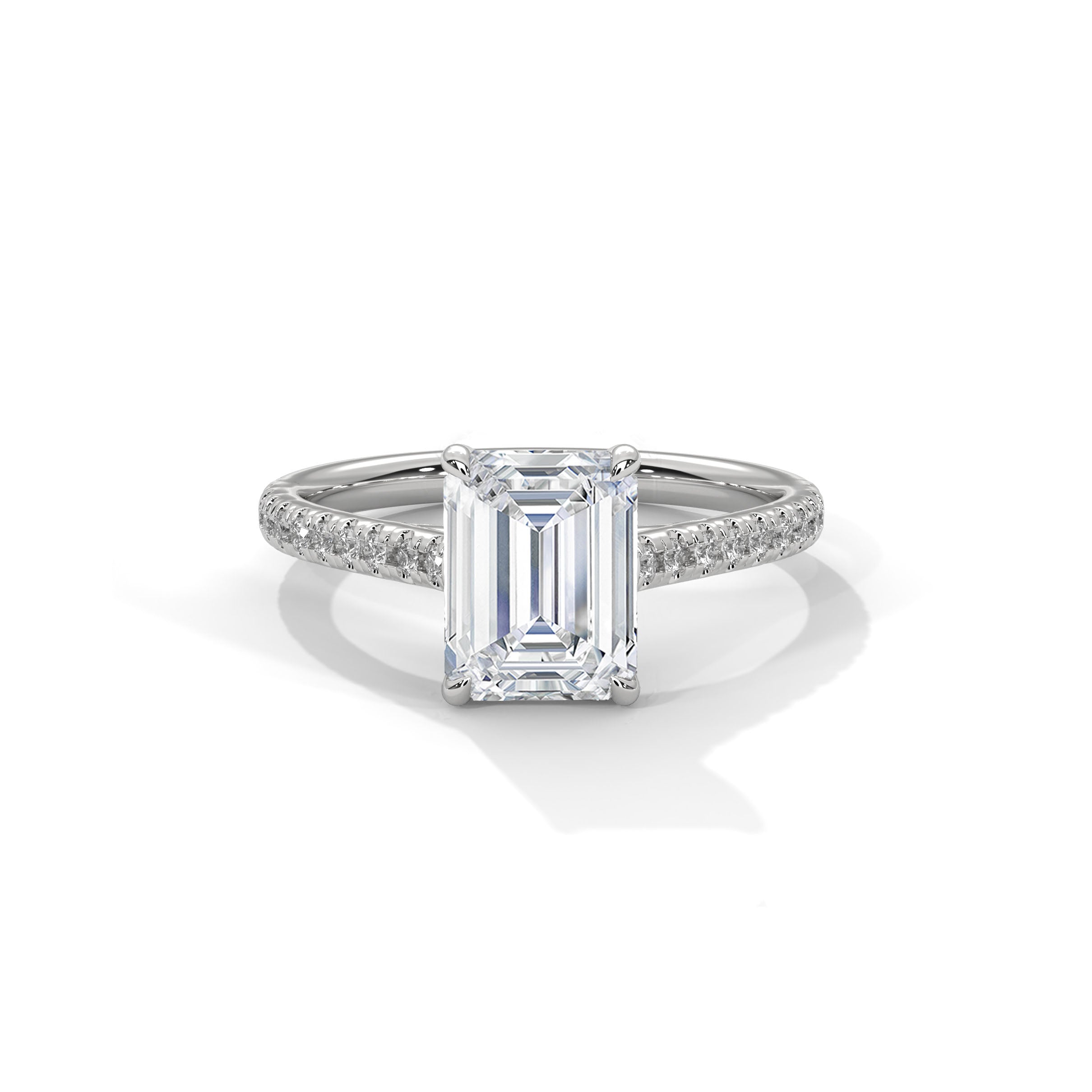 Emerald Engagement Ring with Pave Platinum| Lab Grown Diamond