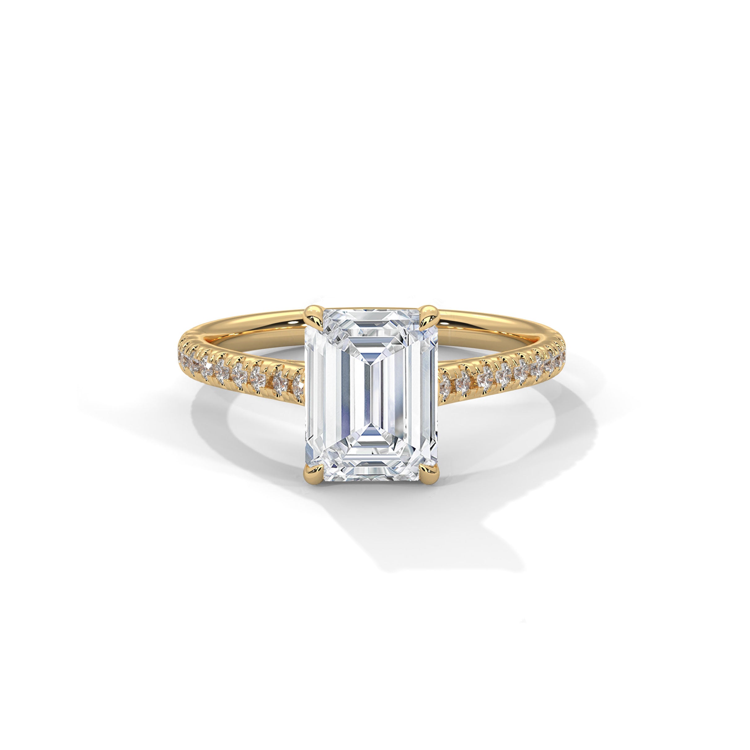Emerald Engagement Ring with Pave 18K | Lab Grown Diamond