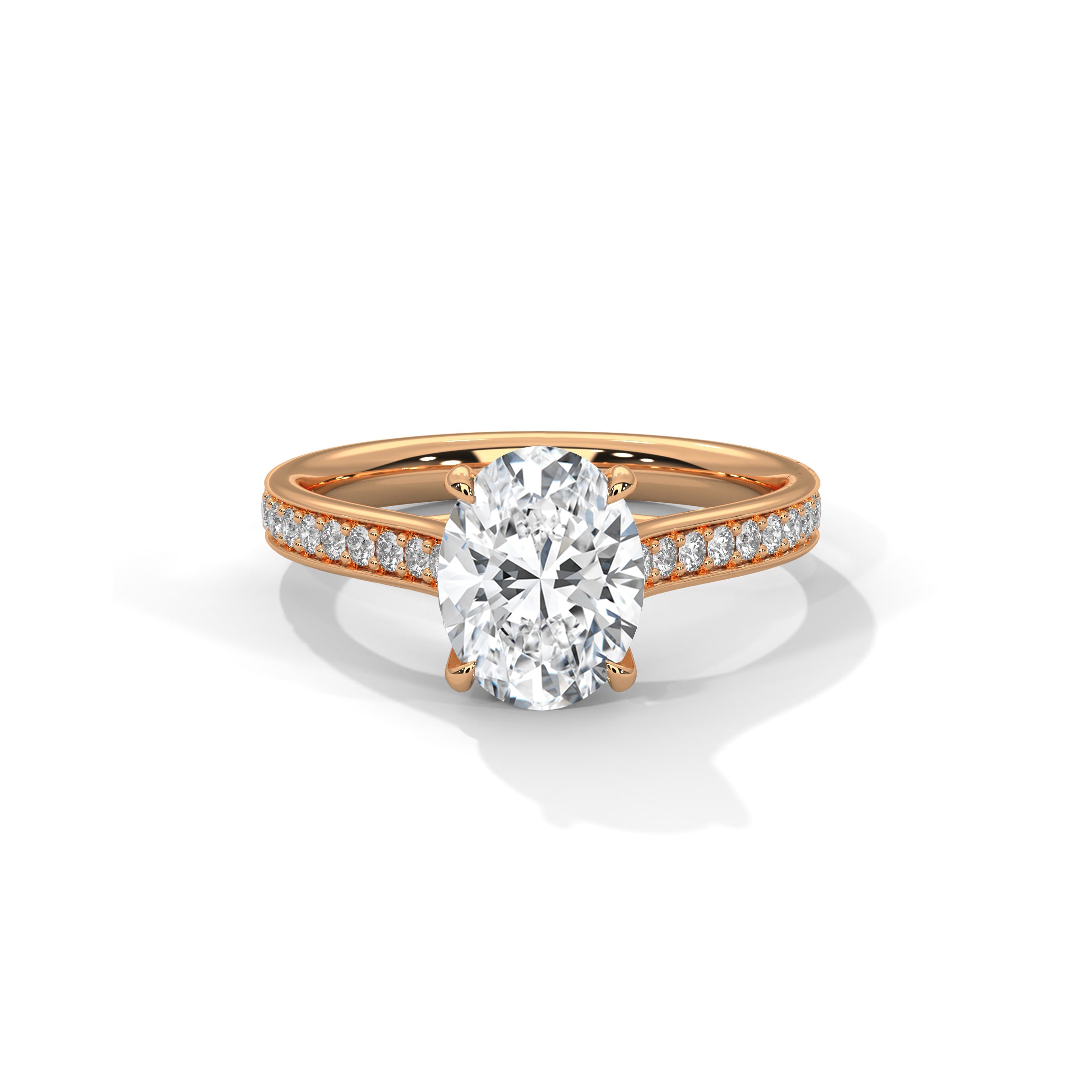 Oval Engagement Ring with Pave 18K Rose Gold | Lab Grown Diamond