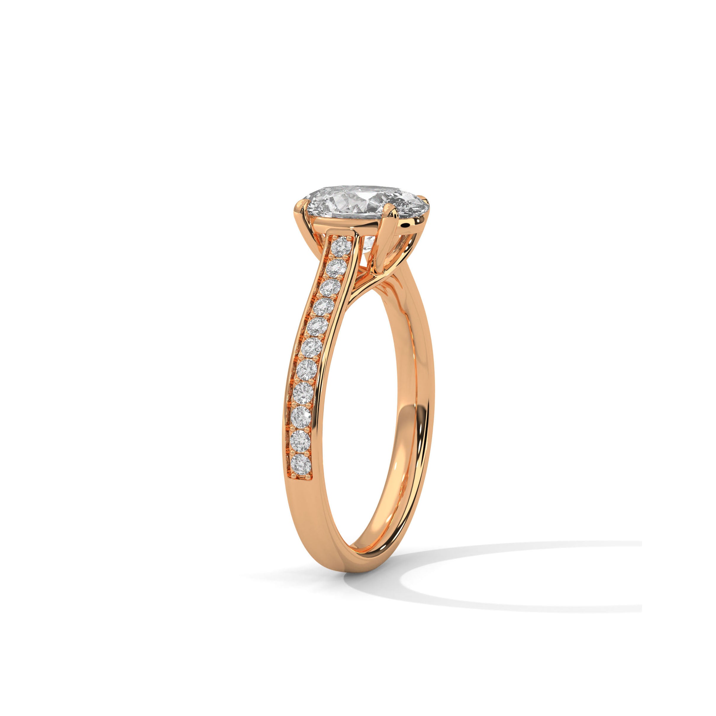 Oval Engagement Ring with Pave 18K Rose Gold | Lab Grown Diamond