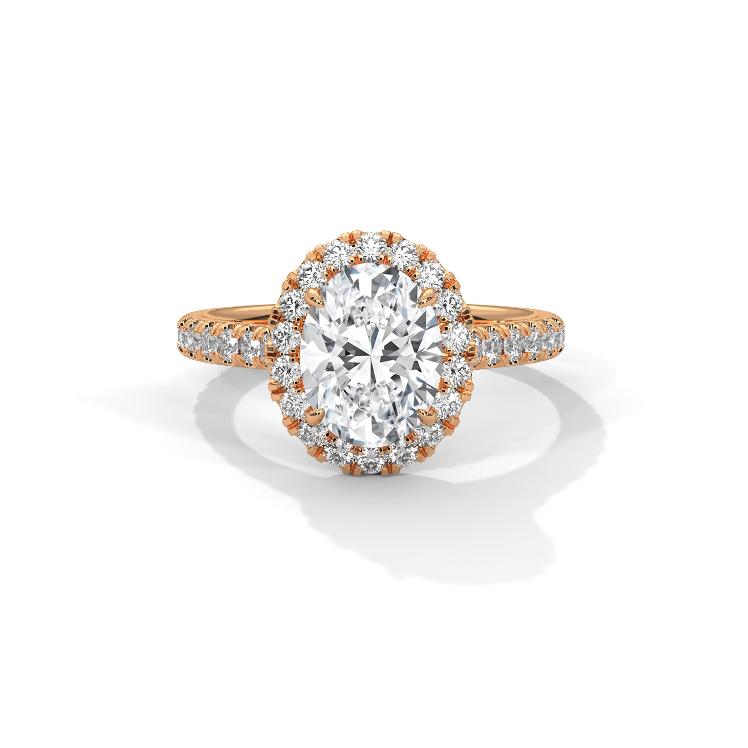 Oval Halo Engagement Ring with Pave 18K Rose Gold | Lab Grown Diamond