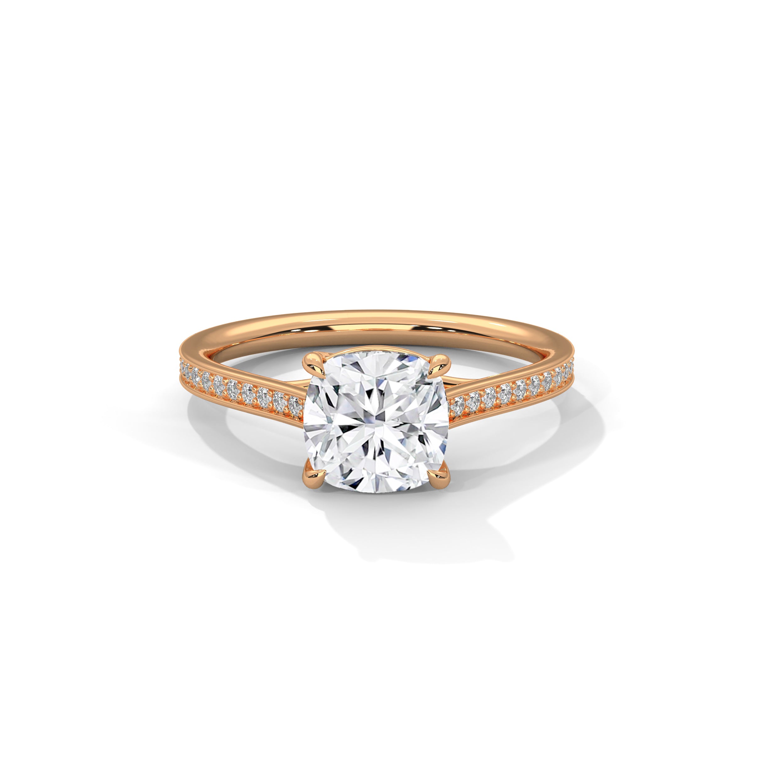Cushion Engagement Ring with Pave 18K Rose Gold | Lab Grown Diamond