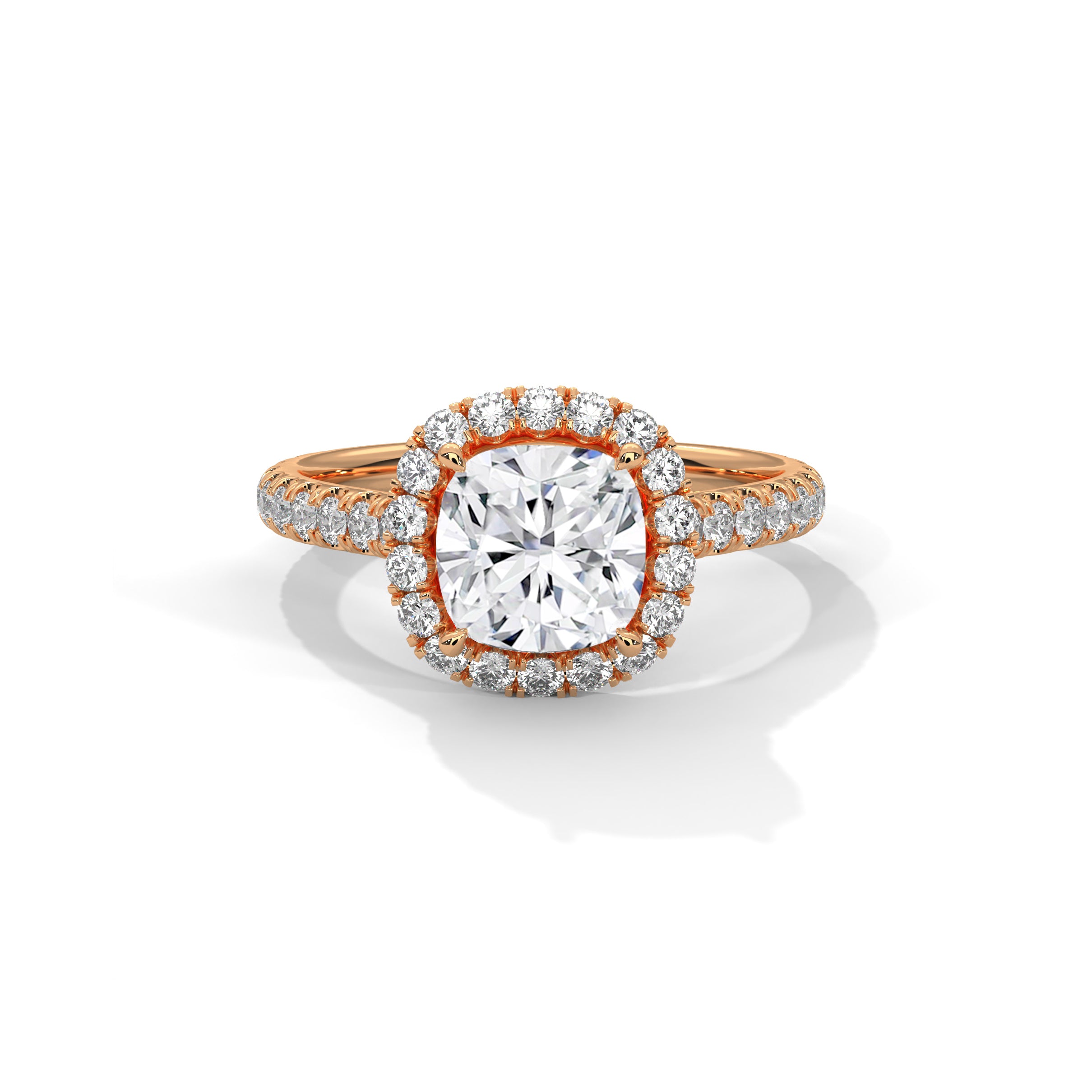 Cushion Halo Cathedral Engagement Ring with Pave 18K Rose Gold | Lab Grown Diamond
