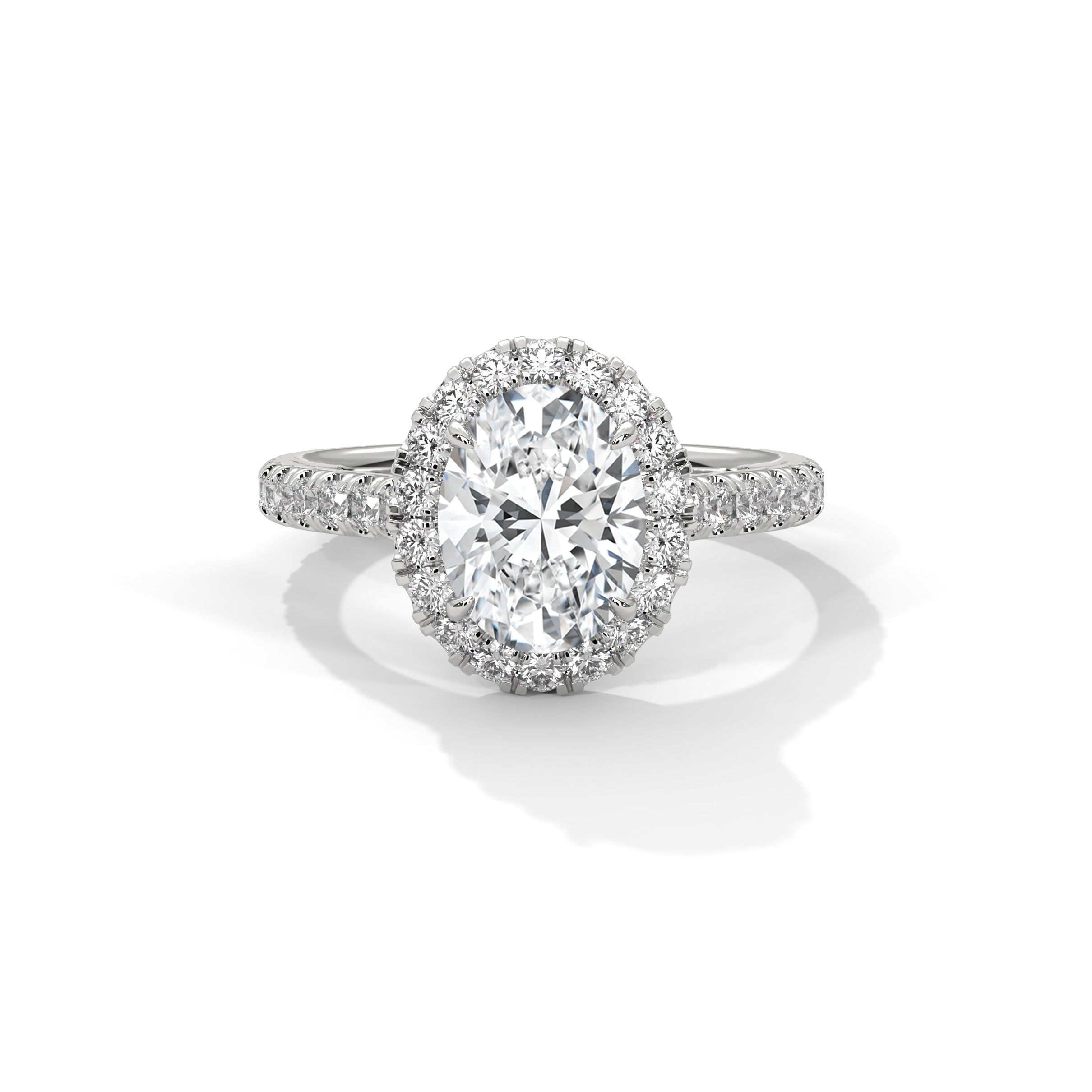 Oval Halo Engagement Ring with Pave Platinum | Lab Grown Diamond