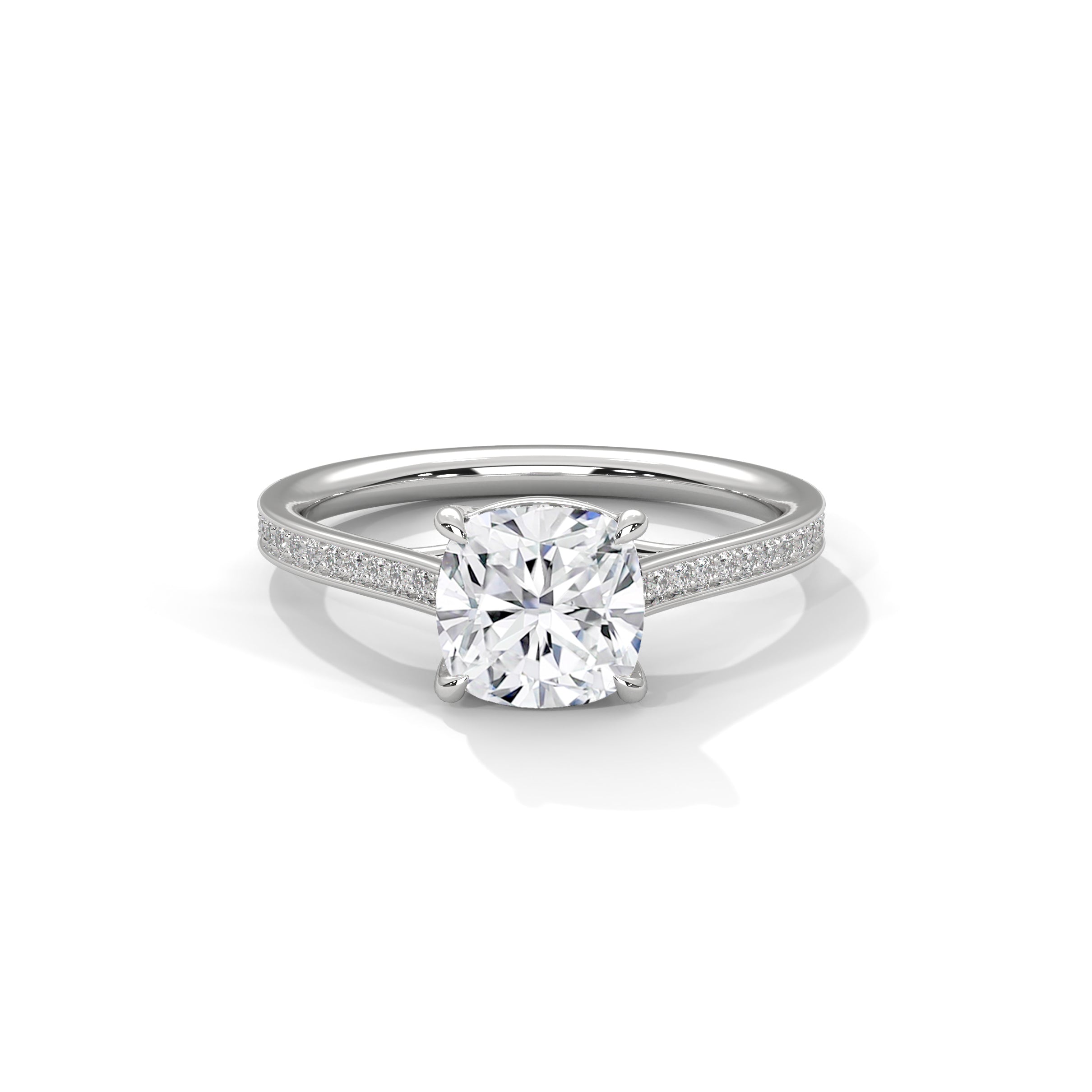 Cushion Engagement Ring with Pave Platinum | Lab Grown Diamond