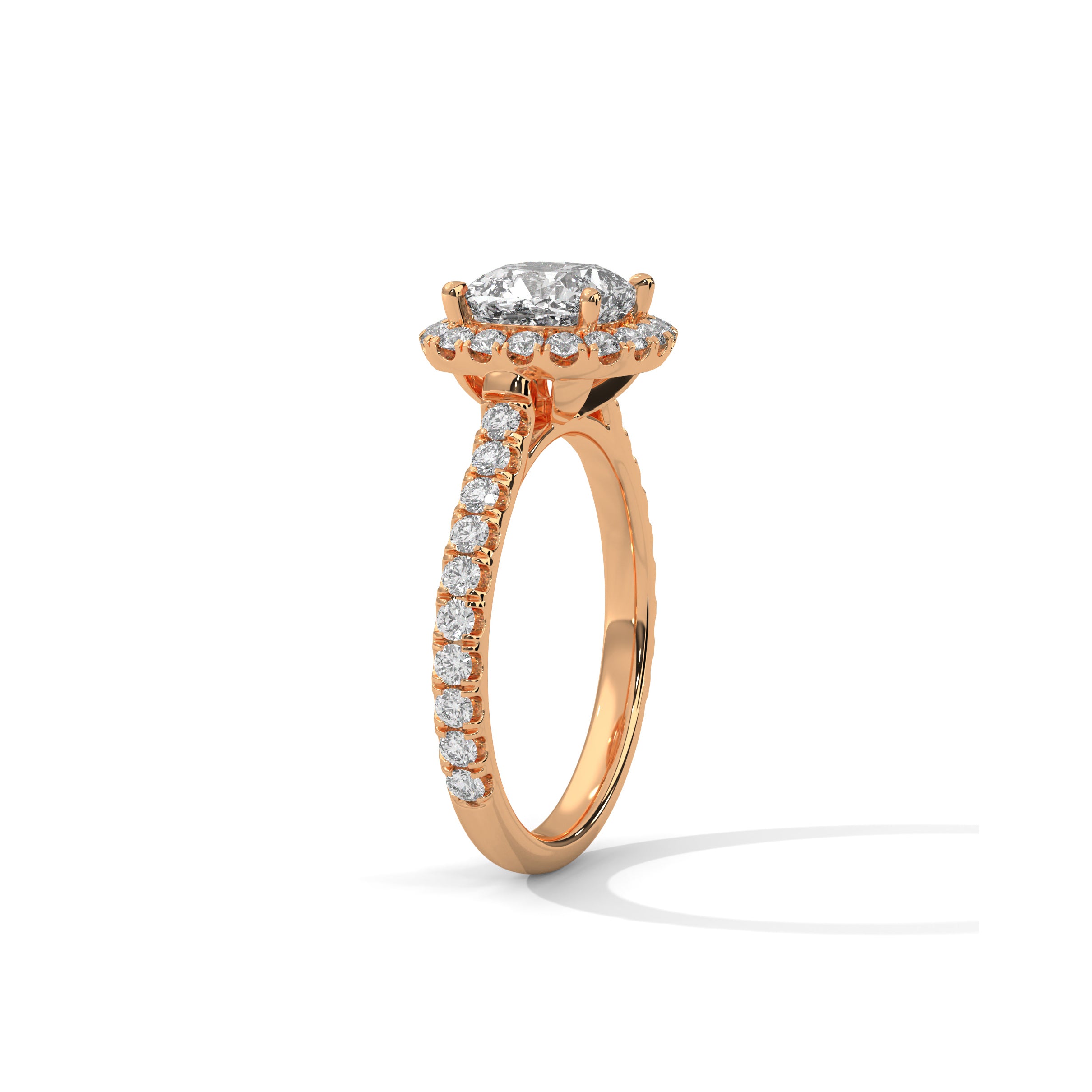 Cushion Halo Cathedral Engagement Ring with Pave 18K Rose Gold | Lab Grown Diamond