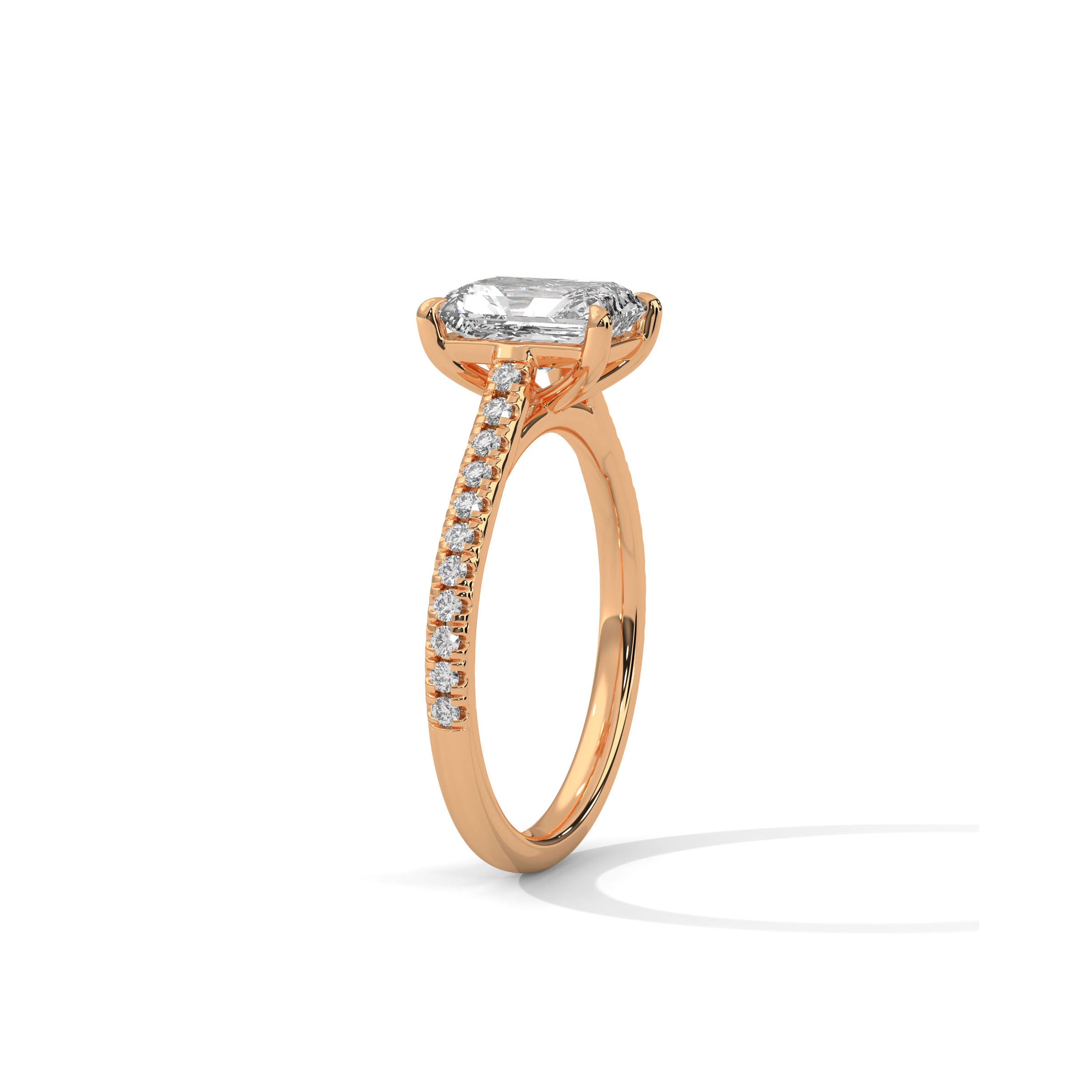 Emerald Engagement Ring with Pave 18K Rose Gold | Lab Grown Diamond
