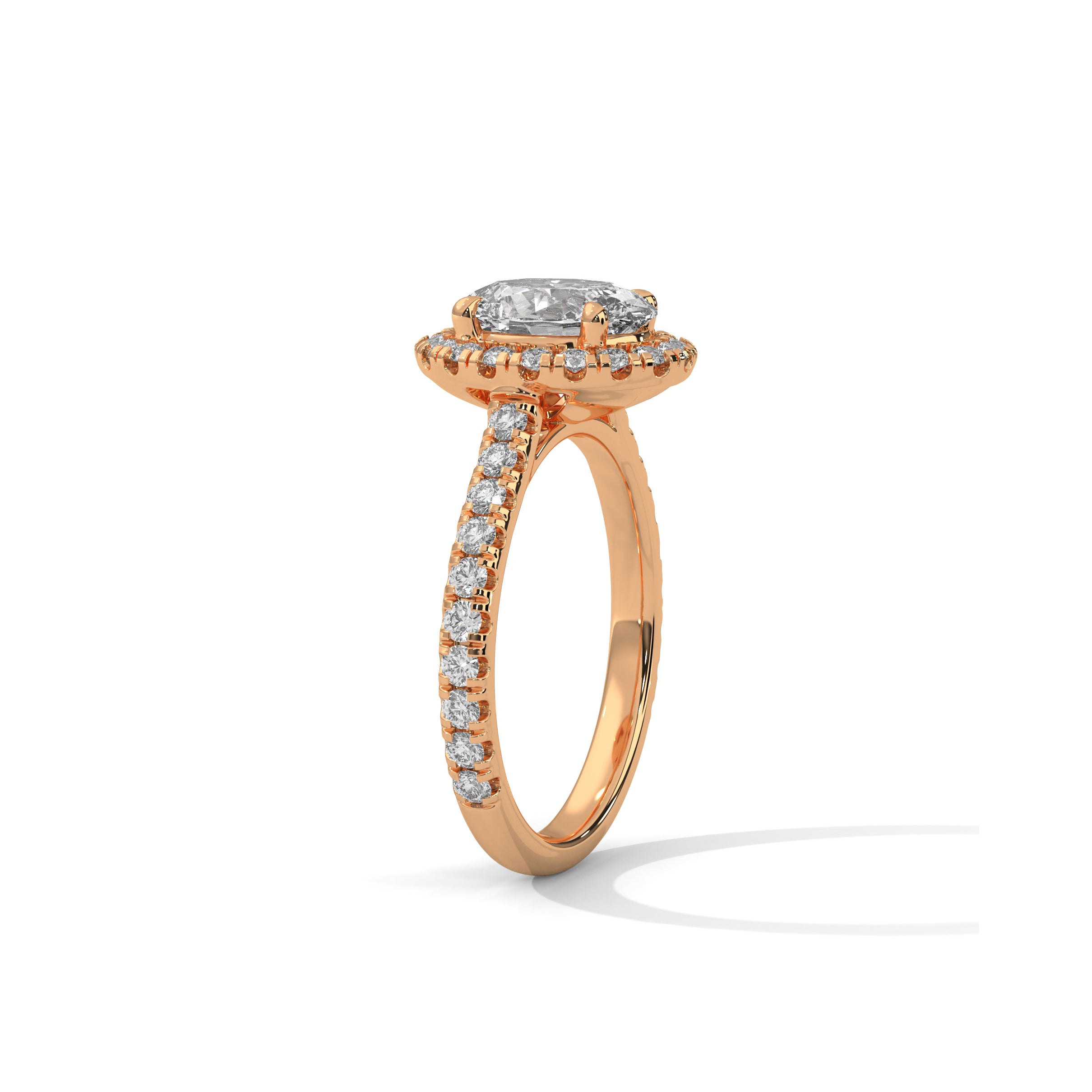 Oval Halo Engagement Ring with Pave 18K Rose Gold | Lab Grown Diamond