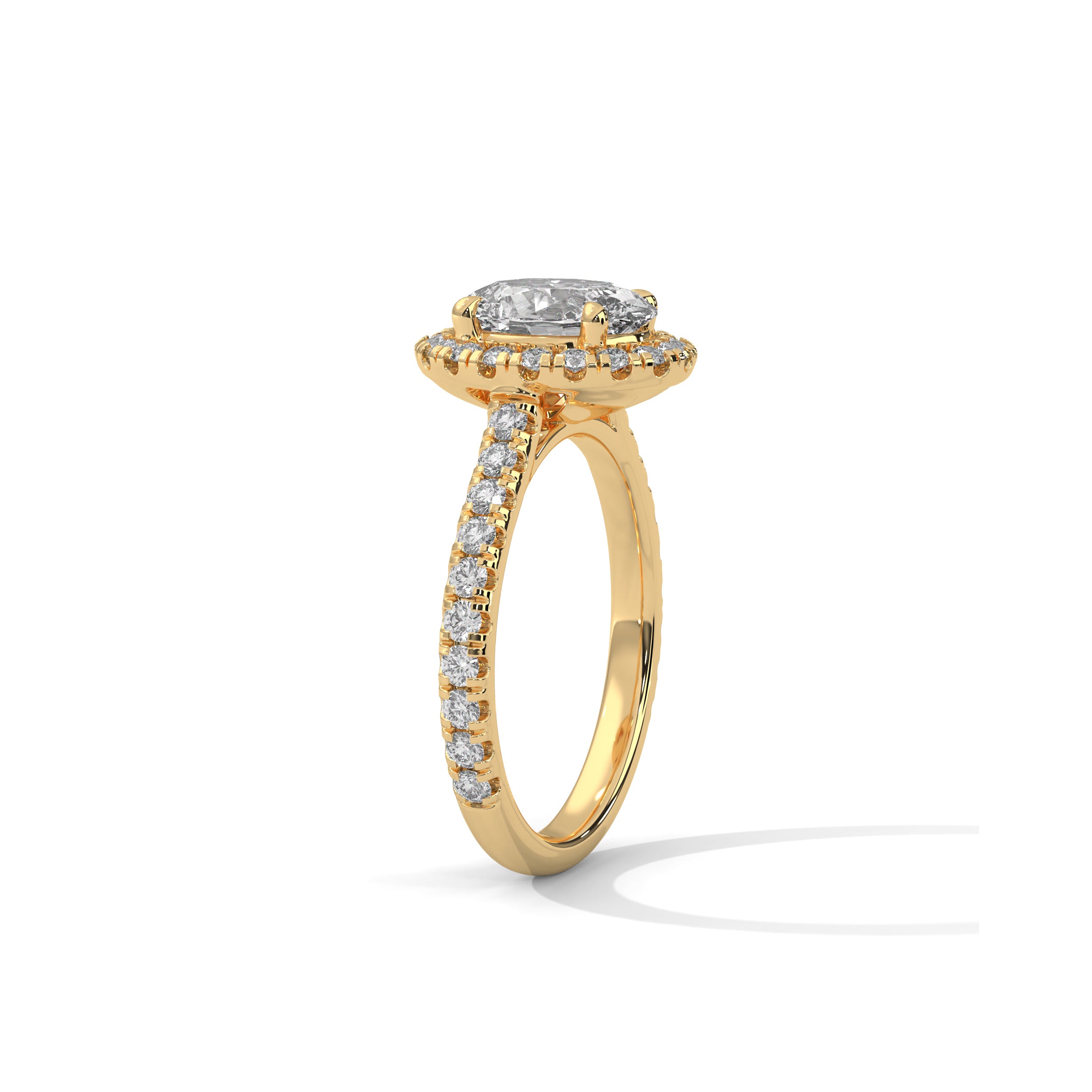 Oval Halo Engagement Ring with Pave 18K | Lab Grown Diamond