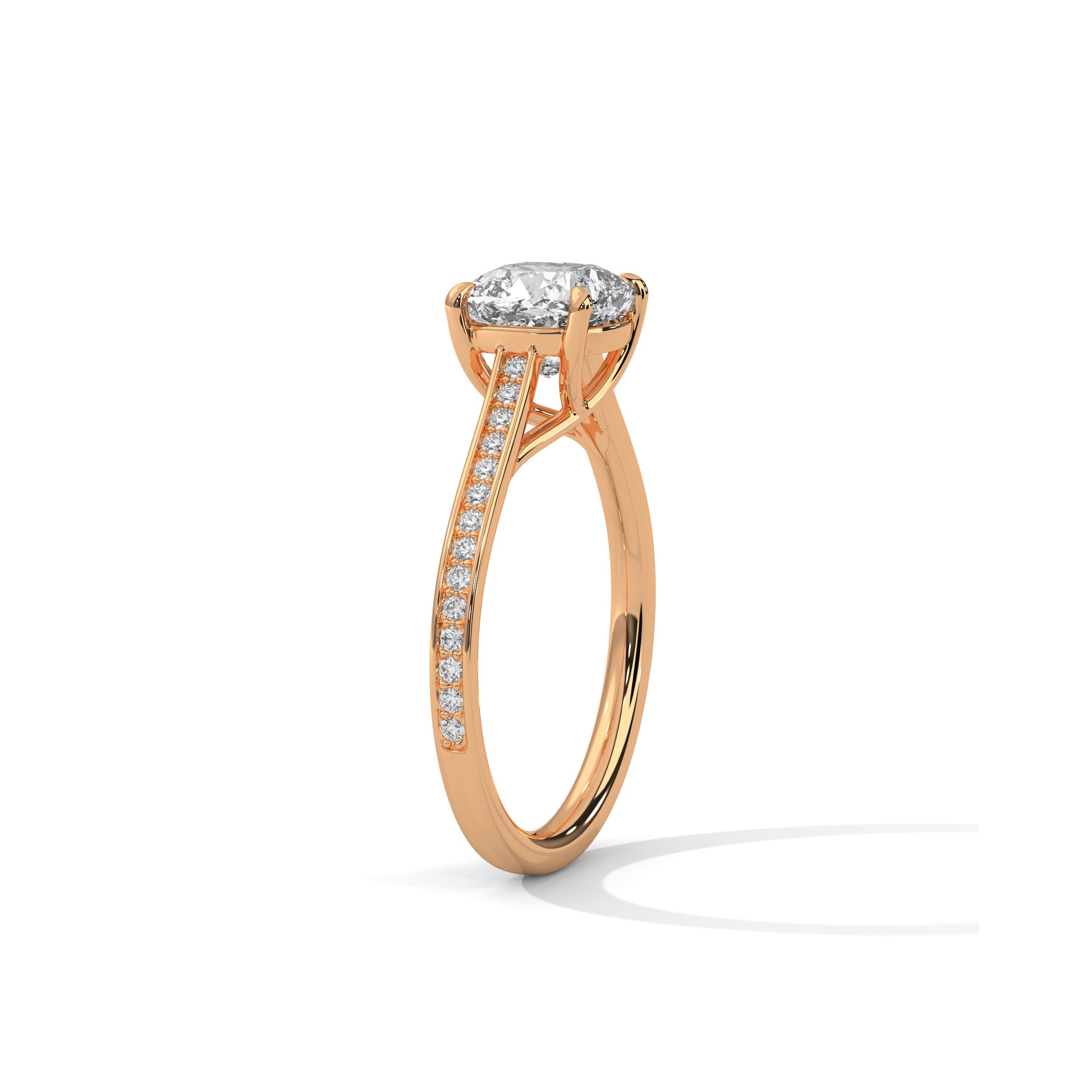 Cushion Engagement Ring with Pave 18K Rose Gold | Lab Grown Diamond