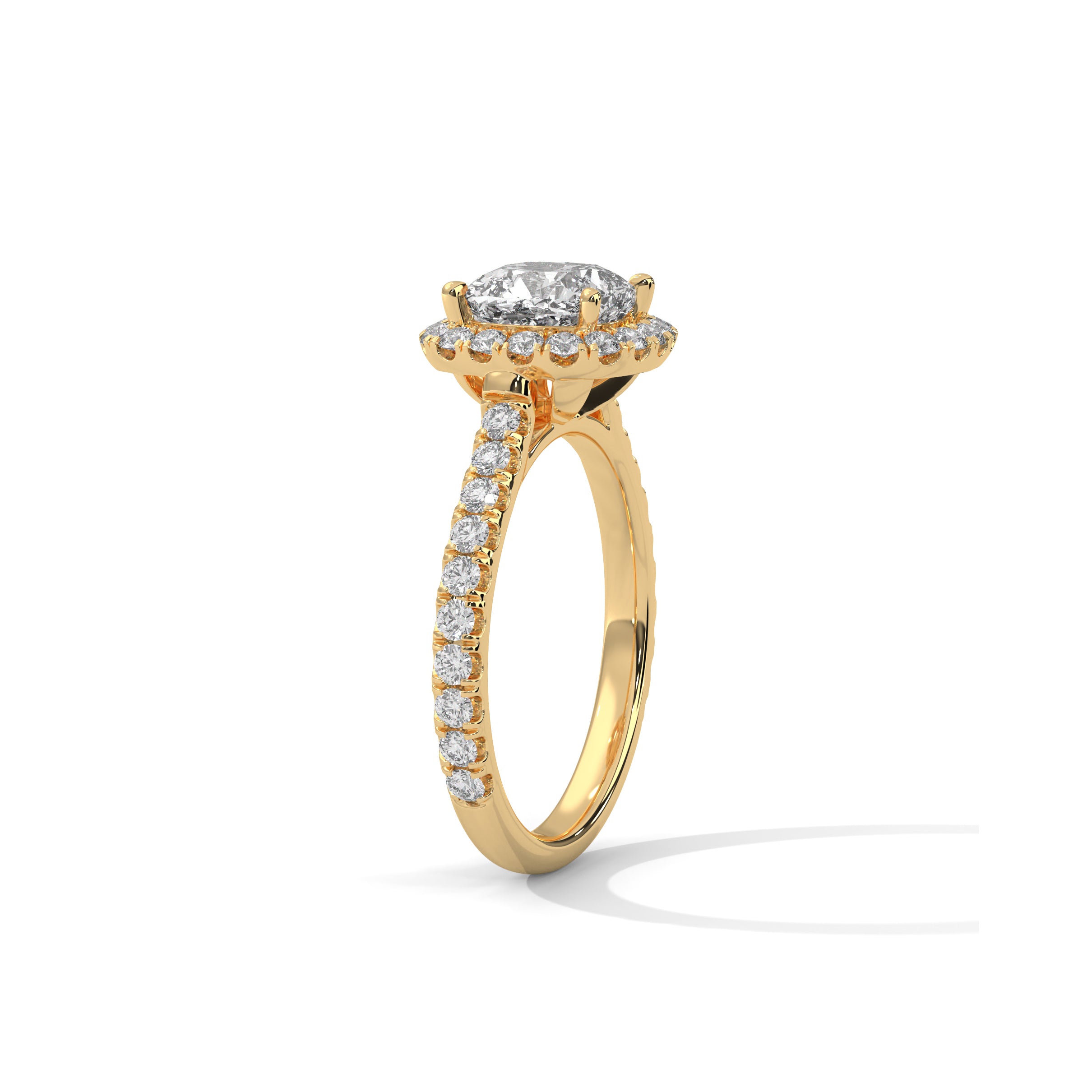 Cushion Halo Cathedral Engagement Ring with Pave 18K | Lab Grown Diamond