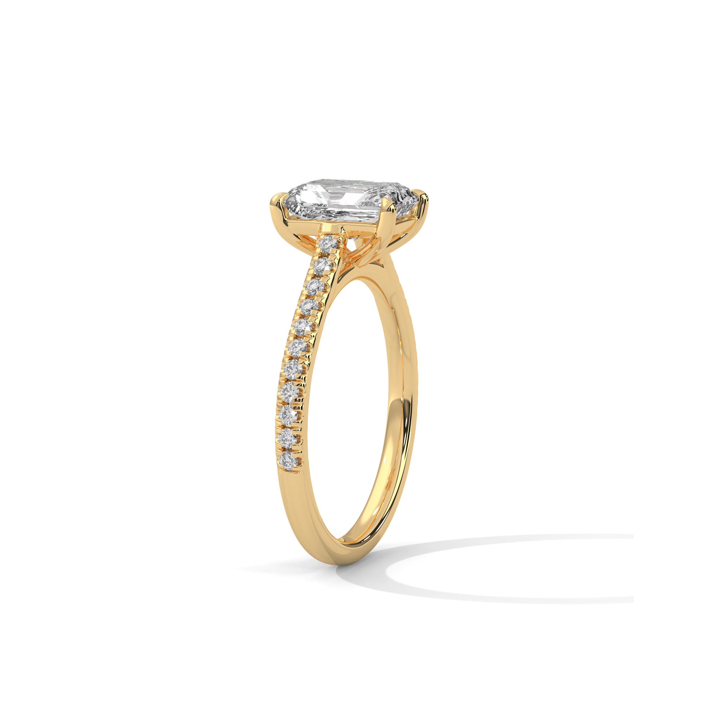 Emerald Engagement Ring with Pave 18K | Lab Grown Diamond