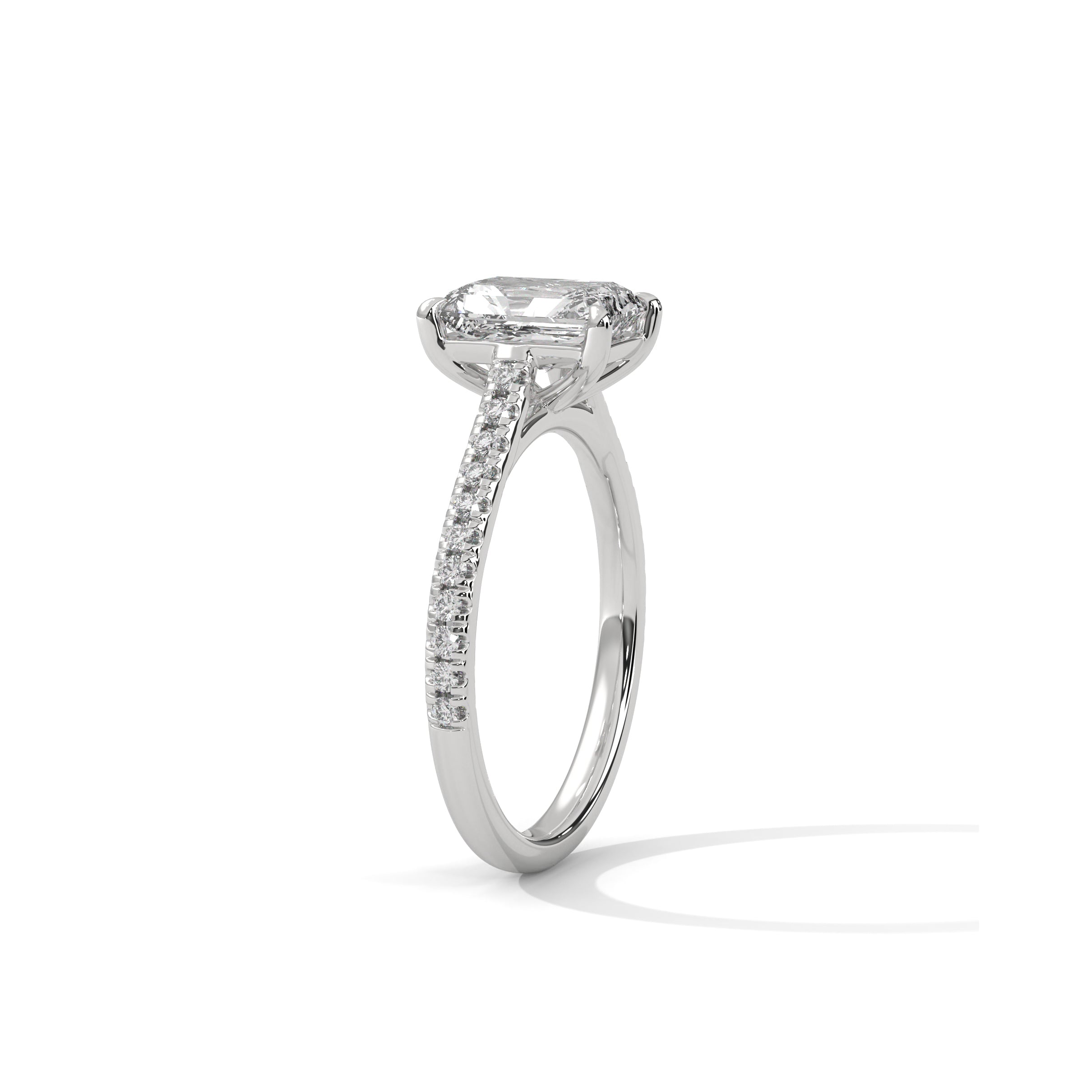 Emerald Engagement Ring with Pave Platinum| Lab Grown Diamond