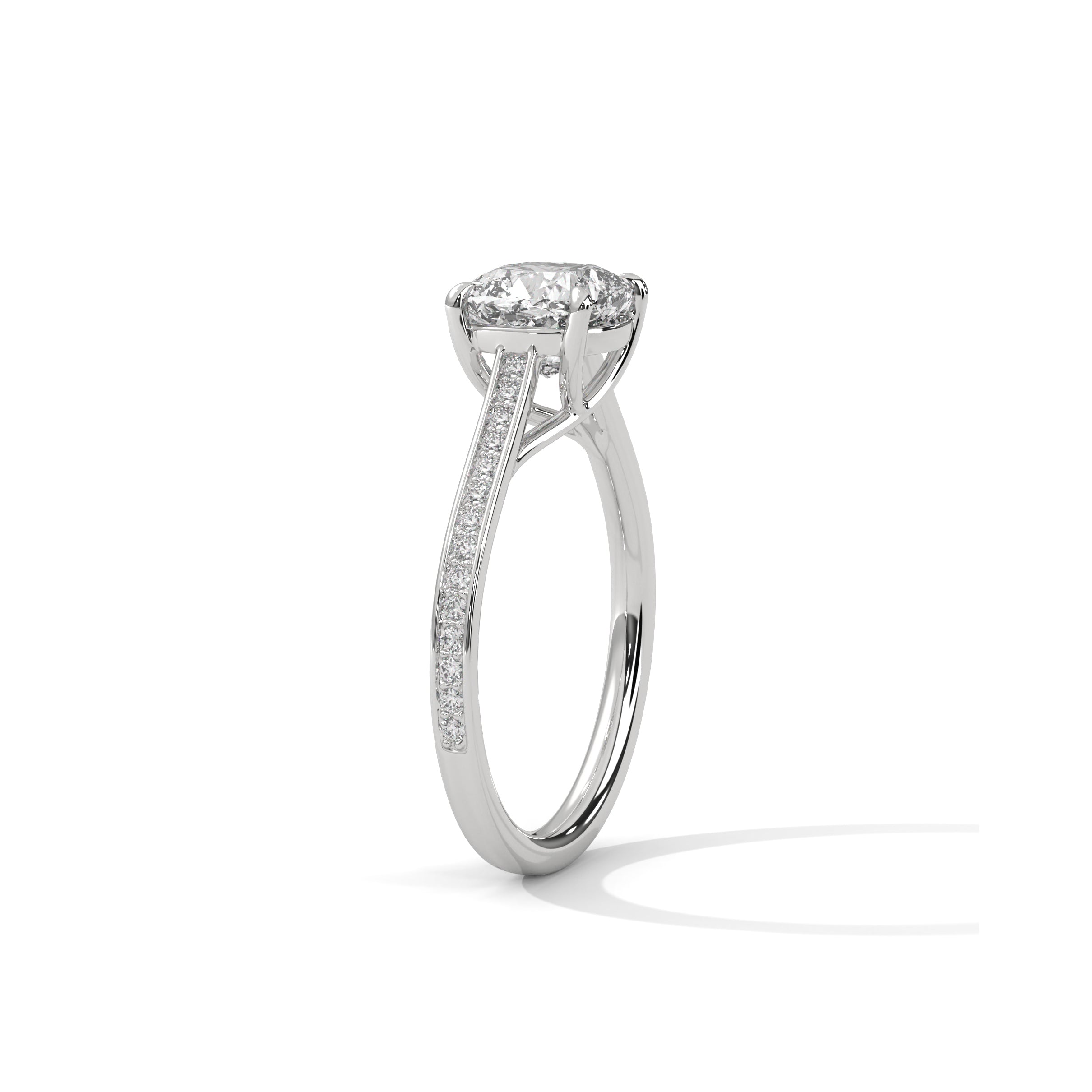 Cushion Engagement Ring with Pave Platinum | Lab Grown Diamond