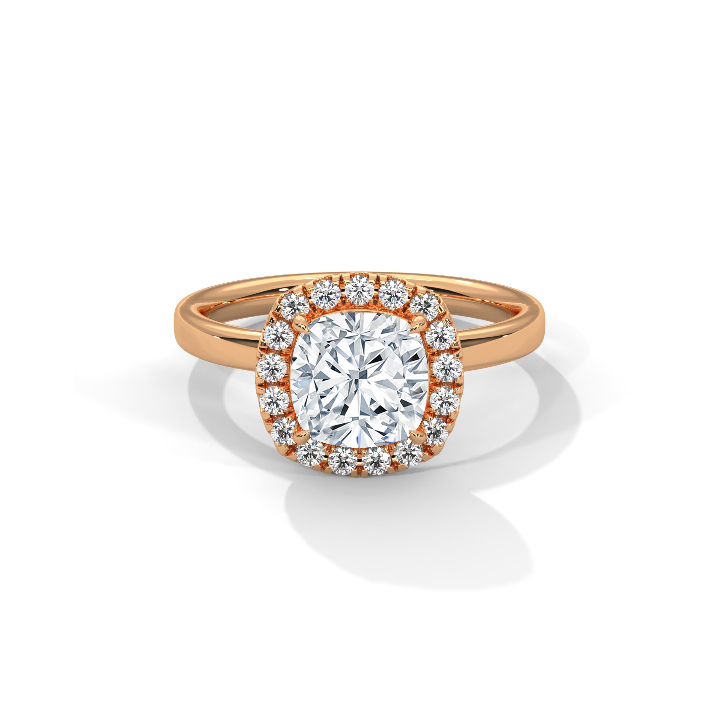 Cushion Halo Solitaire Engagement Ring 18K Rose Gold | Lab Grown Diamond