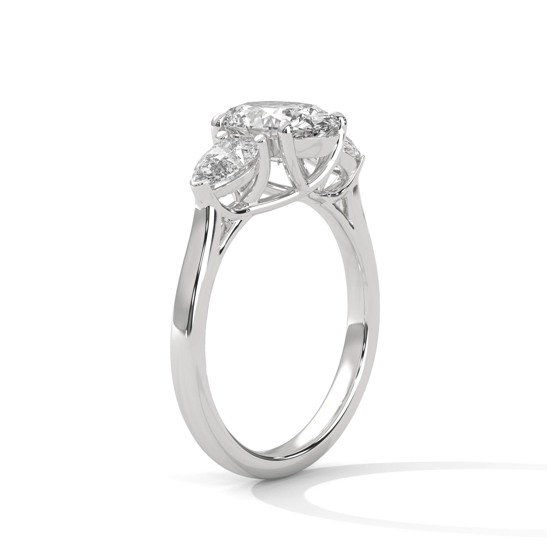 Oval Three Stone Engagement Ring with Pears Platinum | Lab Grown Diamond