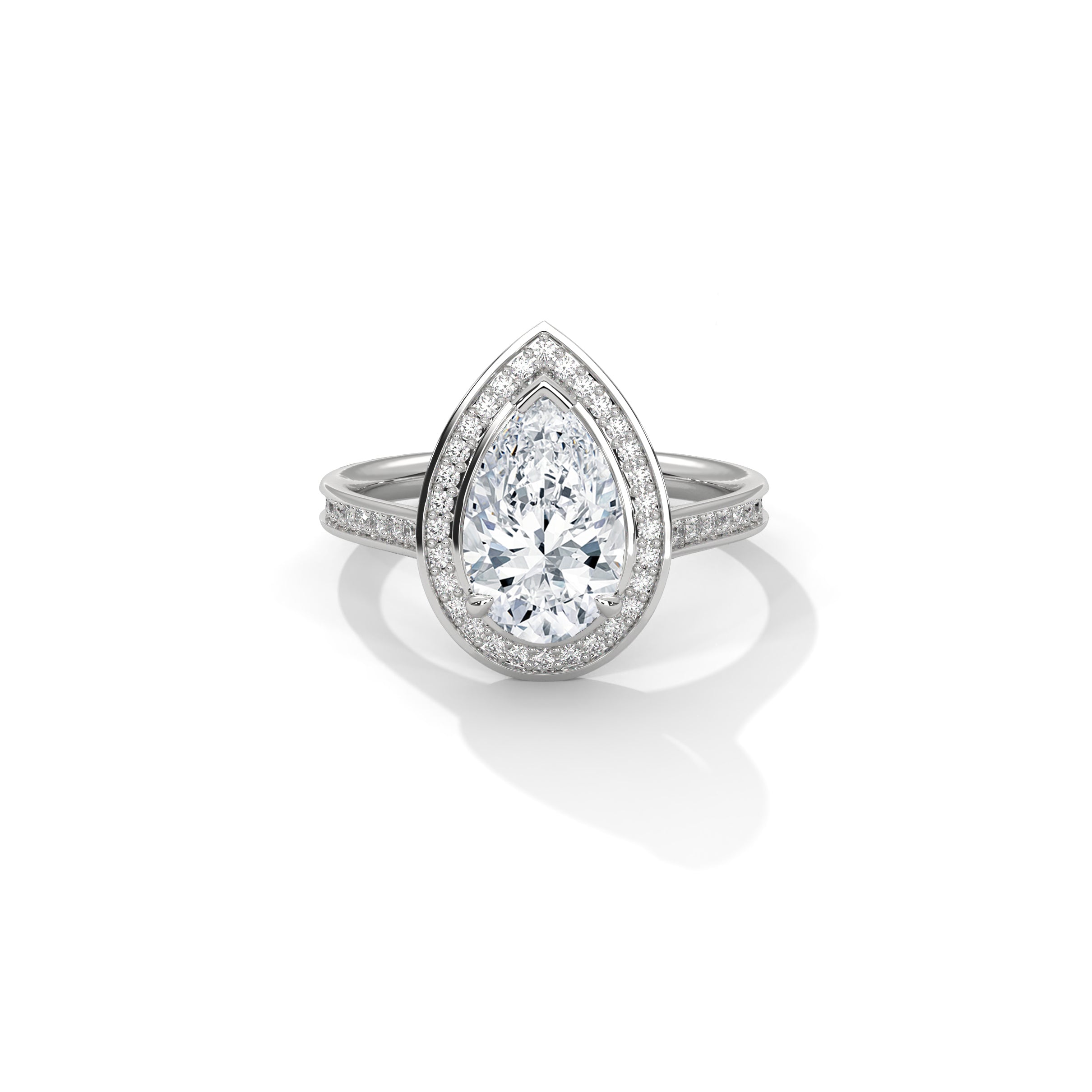 Pear Halo Engagement Ring with Pave Platinum | Lab Grown Diamond