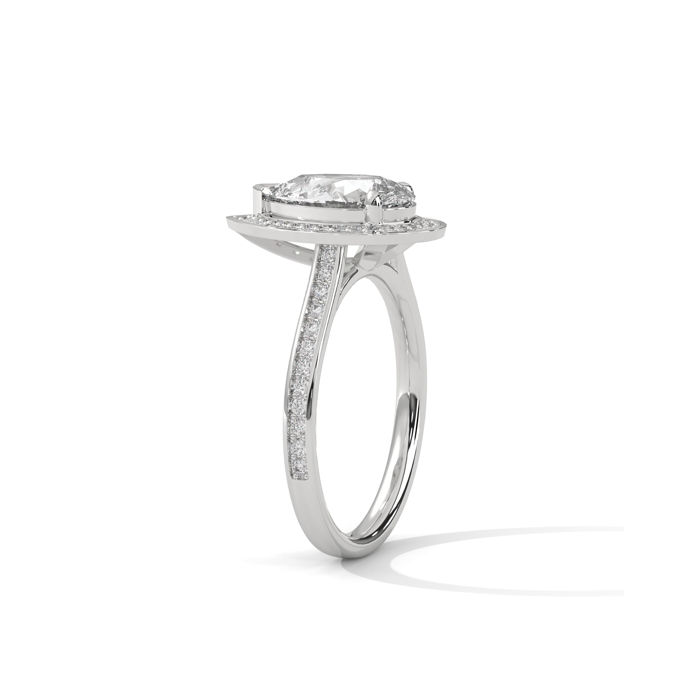 Pear Halo Engagement Ring with Pave Platinum | Lab Grown Diamond