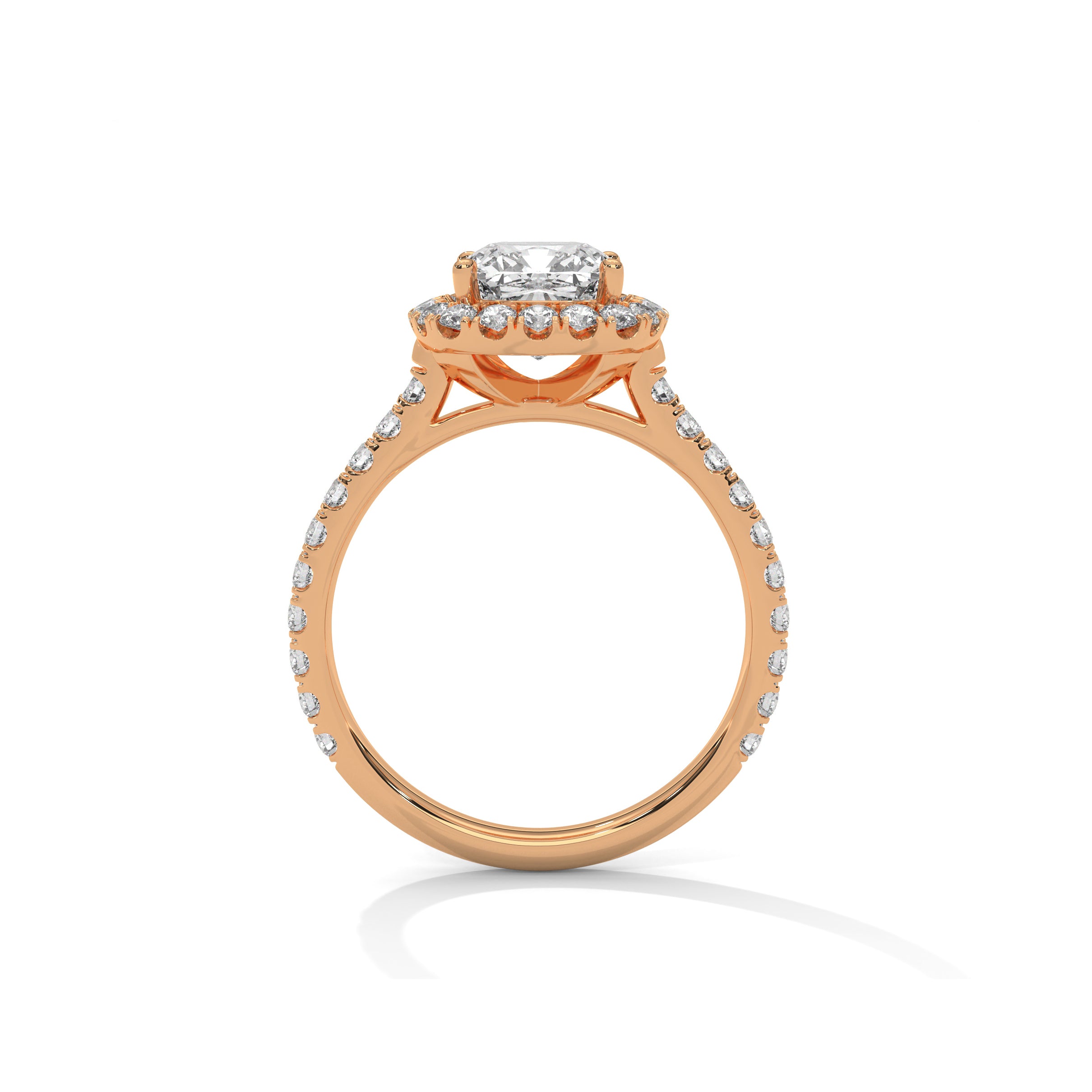 Cushion Halo Cathedral Engagement Ring with Pave 18K Rose Gold | Lab Grown Diamond