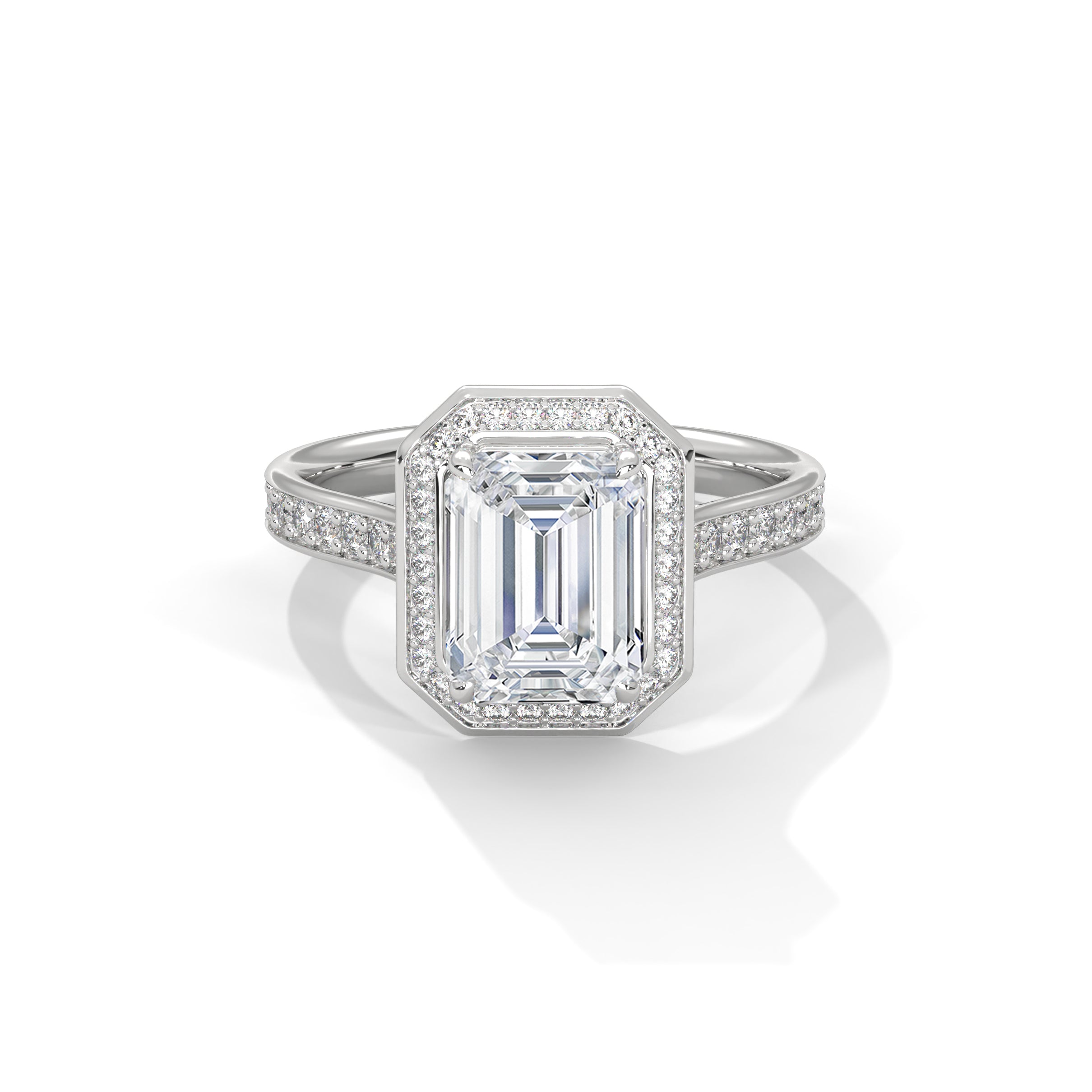 Emerald Halo Engagement Ring with Pave Platinum | Lab Grown Diamond