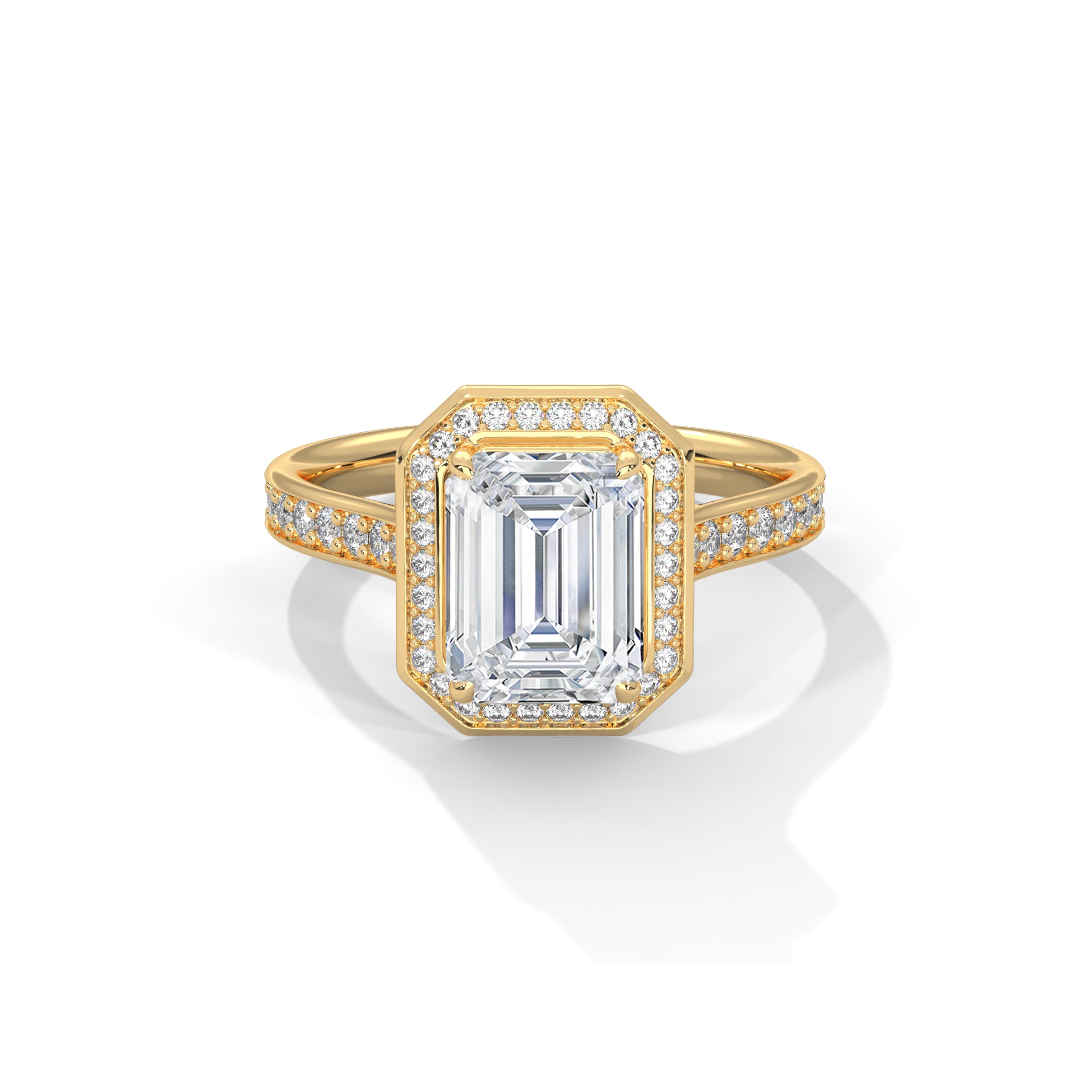 Emerald Halo Engagement Ring with Pave 18K | Lab Grown Diamond