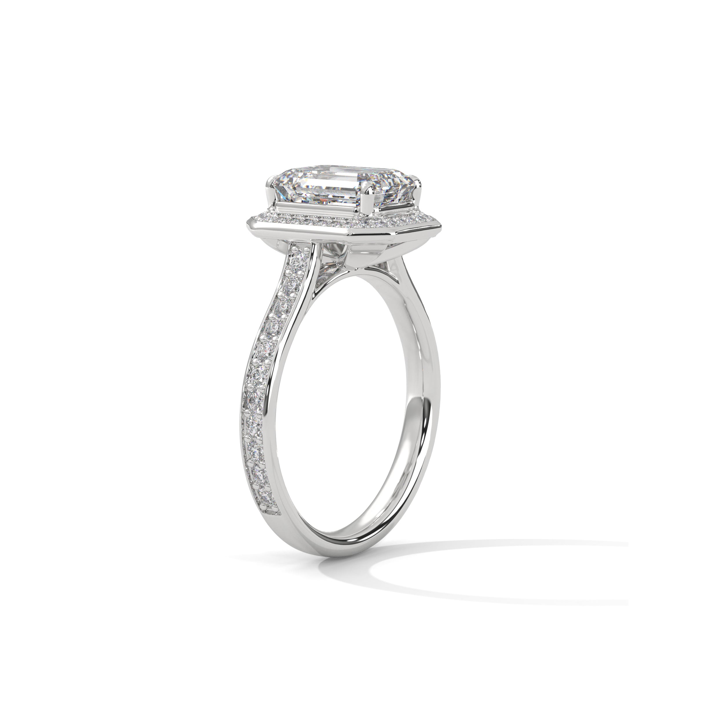 Emerald Halo Engagement Ring with Pave Platinum | Lab Grown Diamond